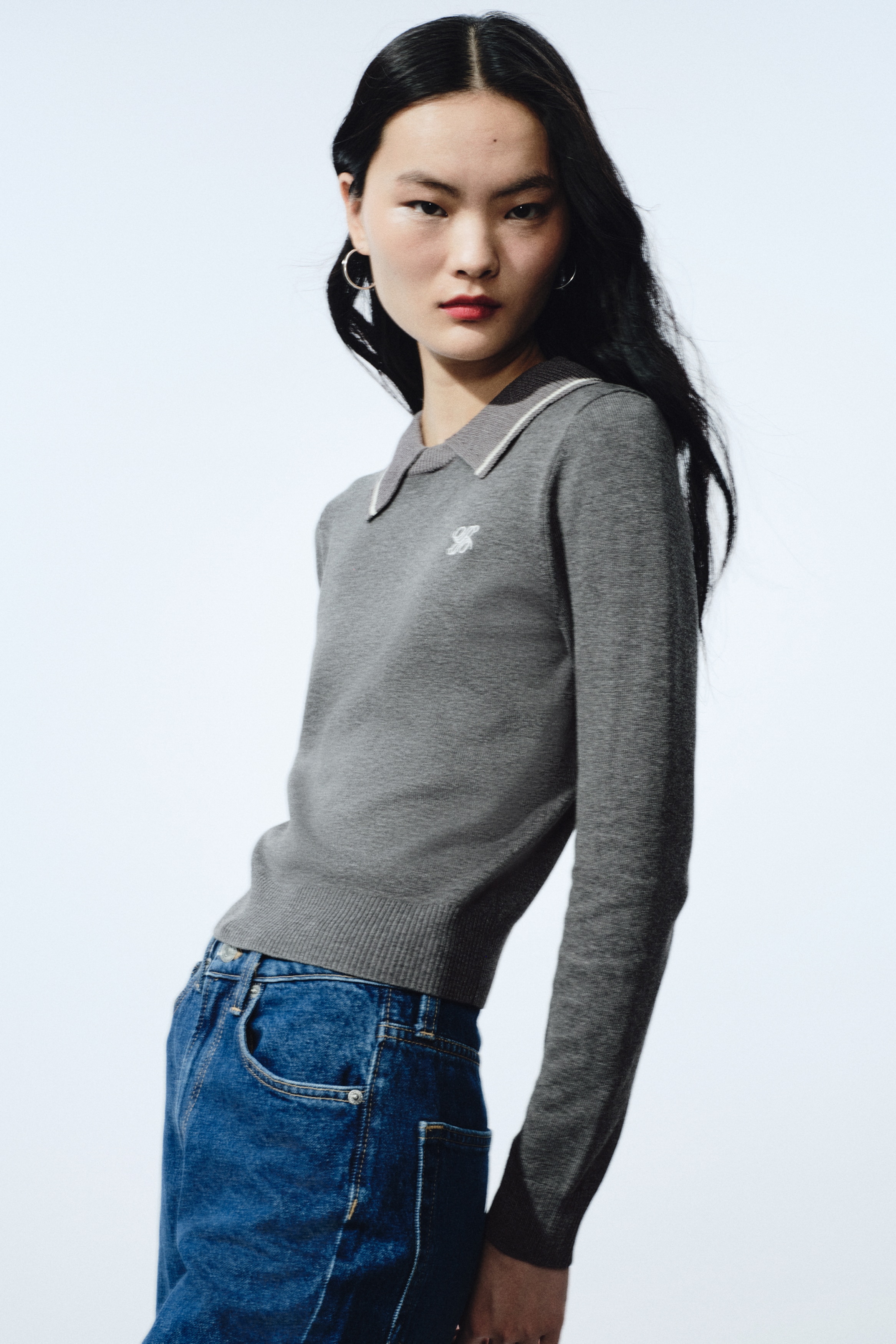 新品未使用 H&amp;M フェイクレザー襟付きニットセーター グレーメランジ 襟付きセーター - グレーメランジ - レディース | H&M JP