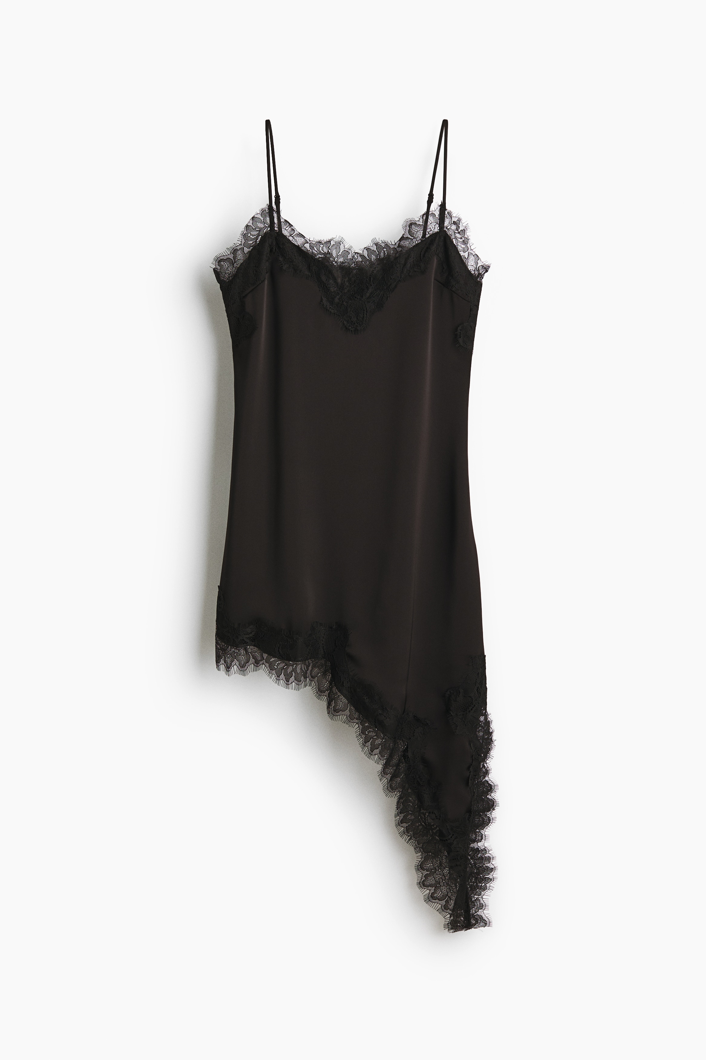 Lace-Trimmed Satin Slip Dress - Black/Burgundy