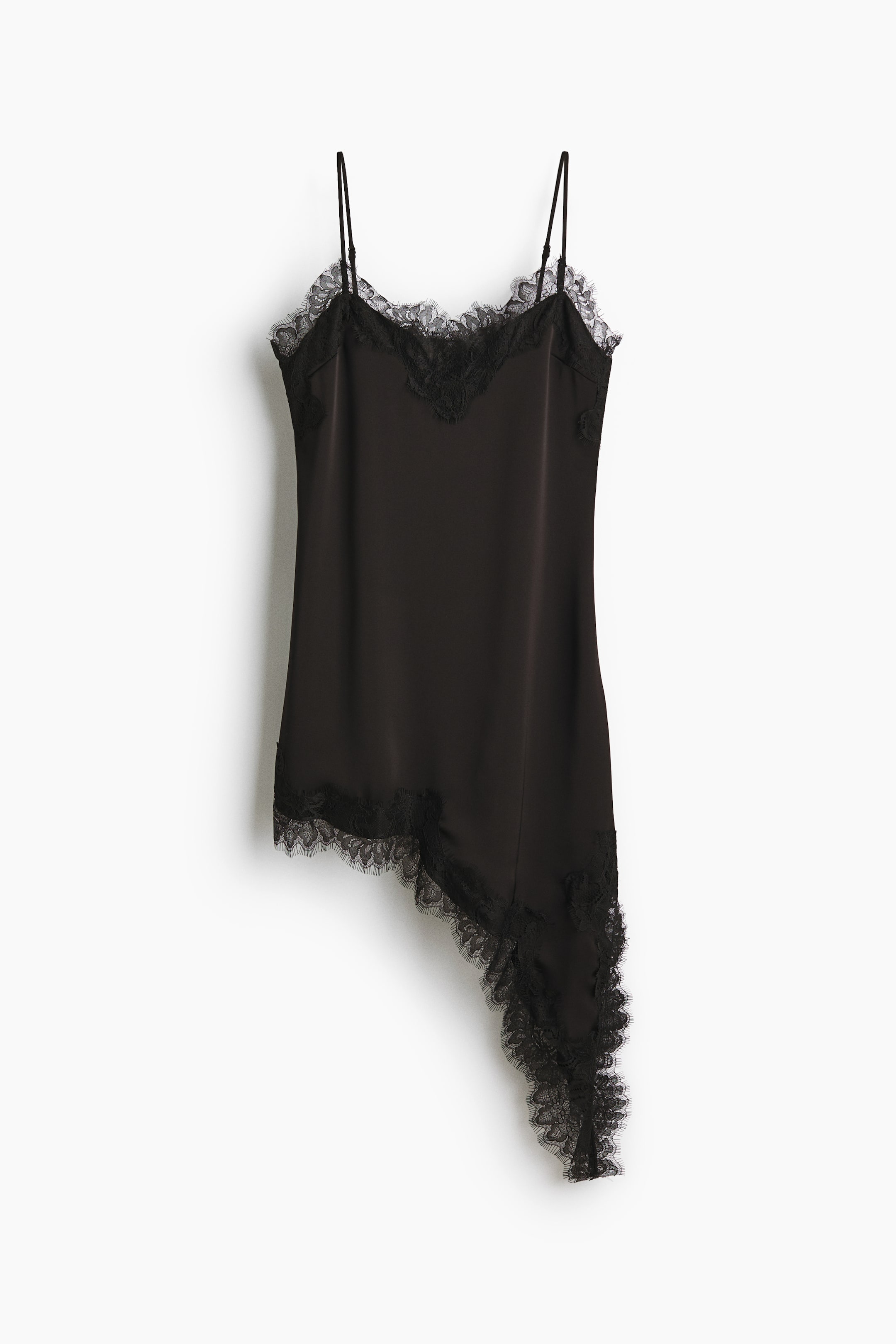 Ver imagen más grande: Lace-trimmed satin slip dress - Black - MUJER | H&M ES 5