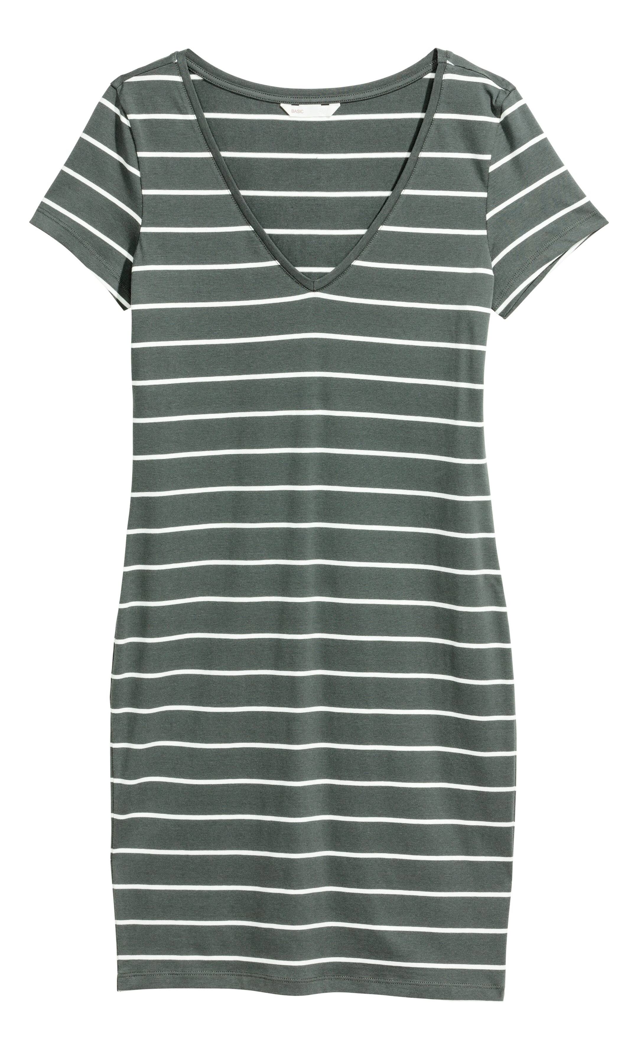 View larger image: Short jersey dress - Grey-green/Striped - Ladies | H&M GB 1