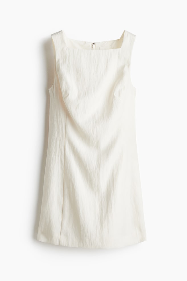 Square-Neck Twill Dress - Cream - 1