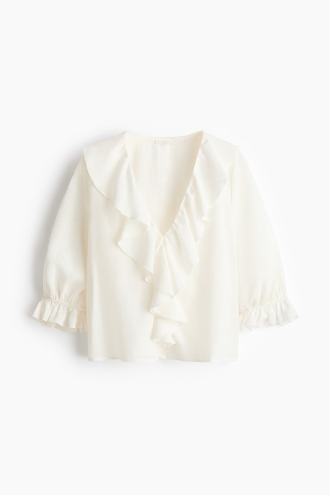 Blouse à volant en coton mélangé - Crème - 1