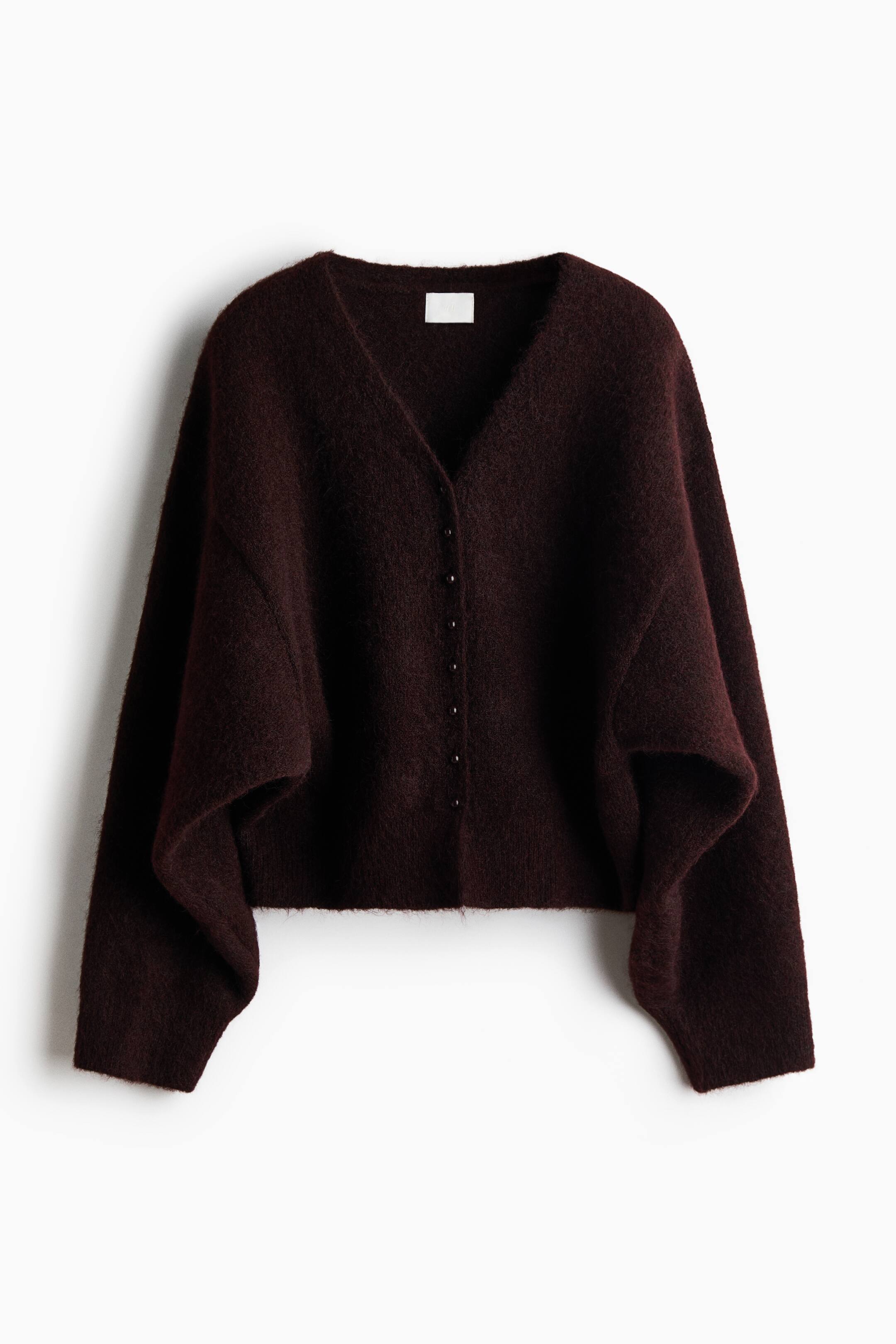 View larger image: Brushed batwing-sleeved cardigan - Dark brown - Ladies | H&M 1