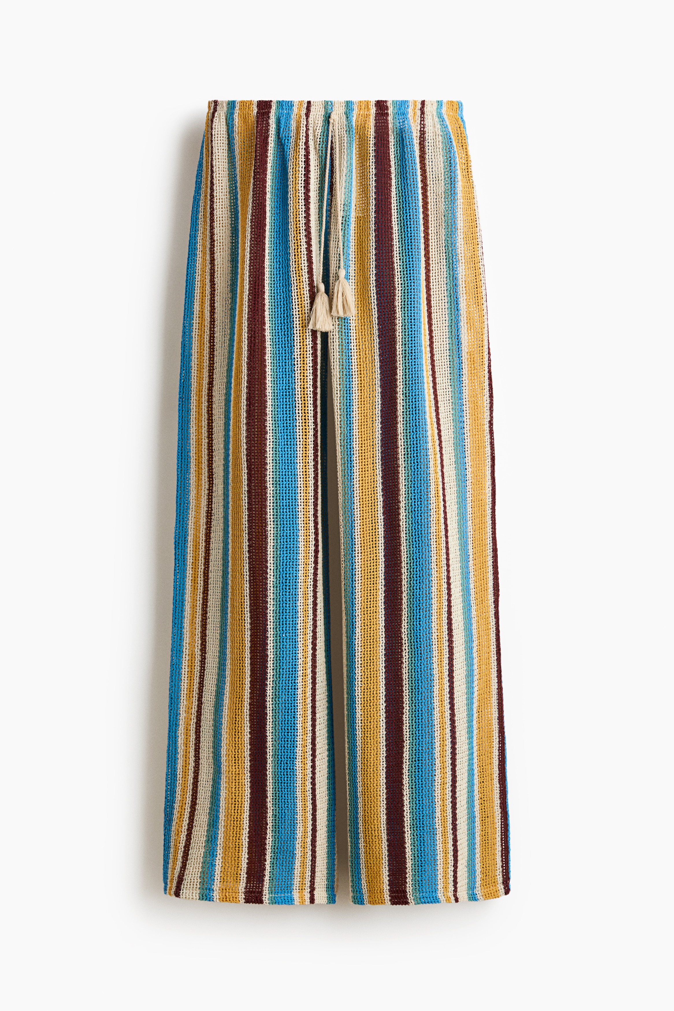 Mesh Pants with Drawstring - Light blue/striped/Cream