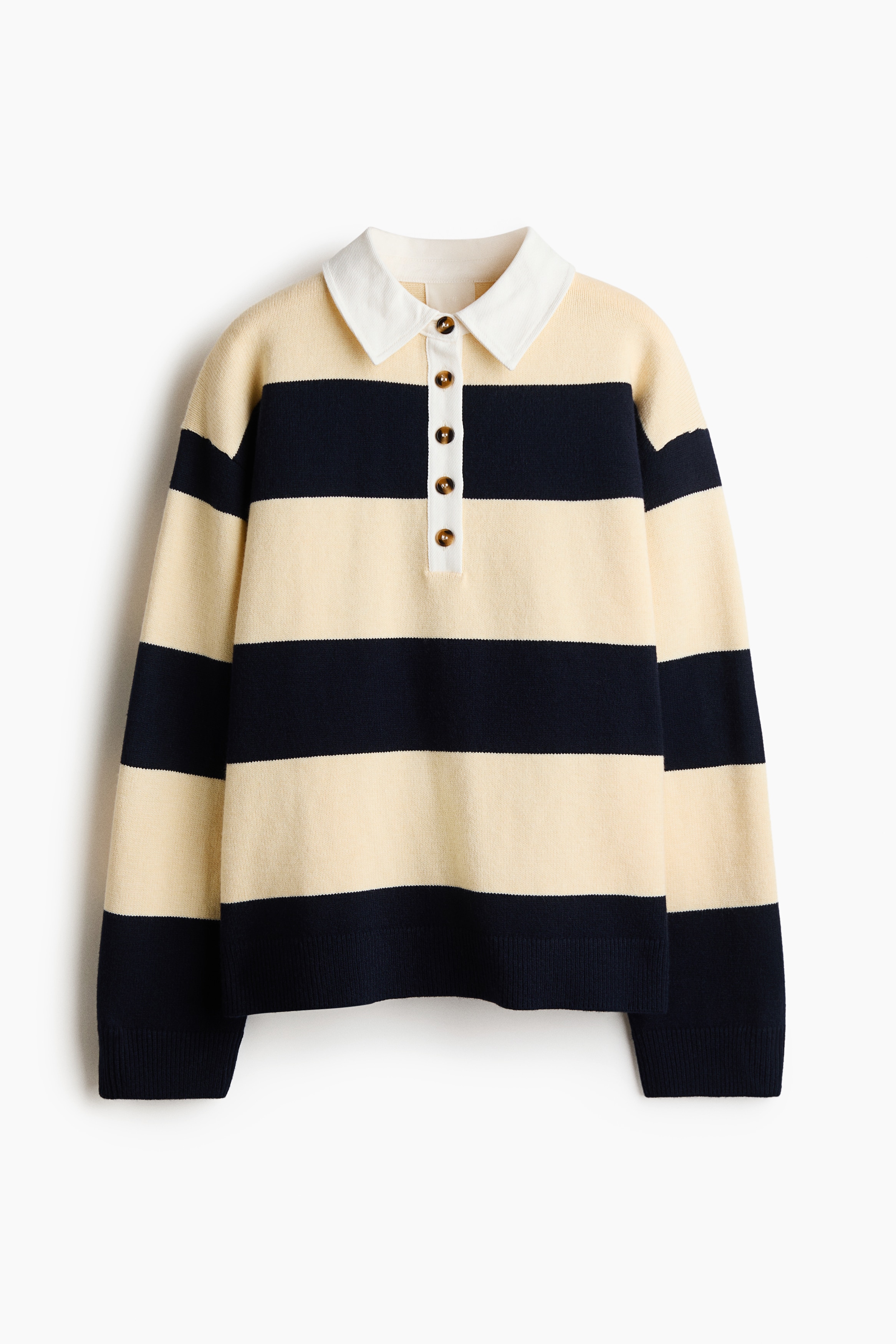 Sweater with Collar - Light yellow/black striped