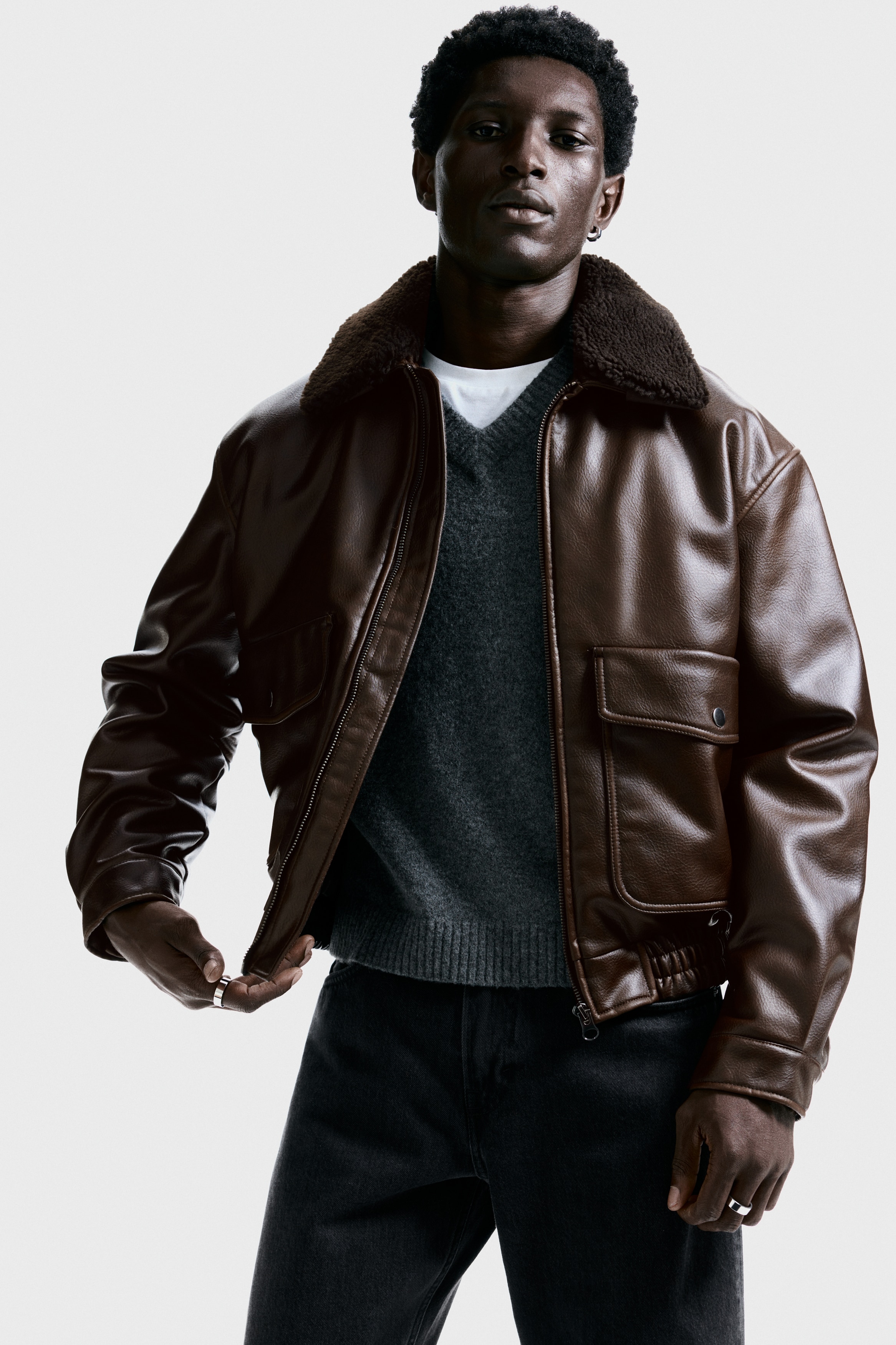 ジャケット・アウター h-man パッデッドアビエータージャケット - ダークブラウン - Men | H&M JP