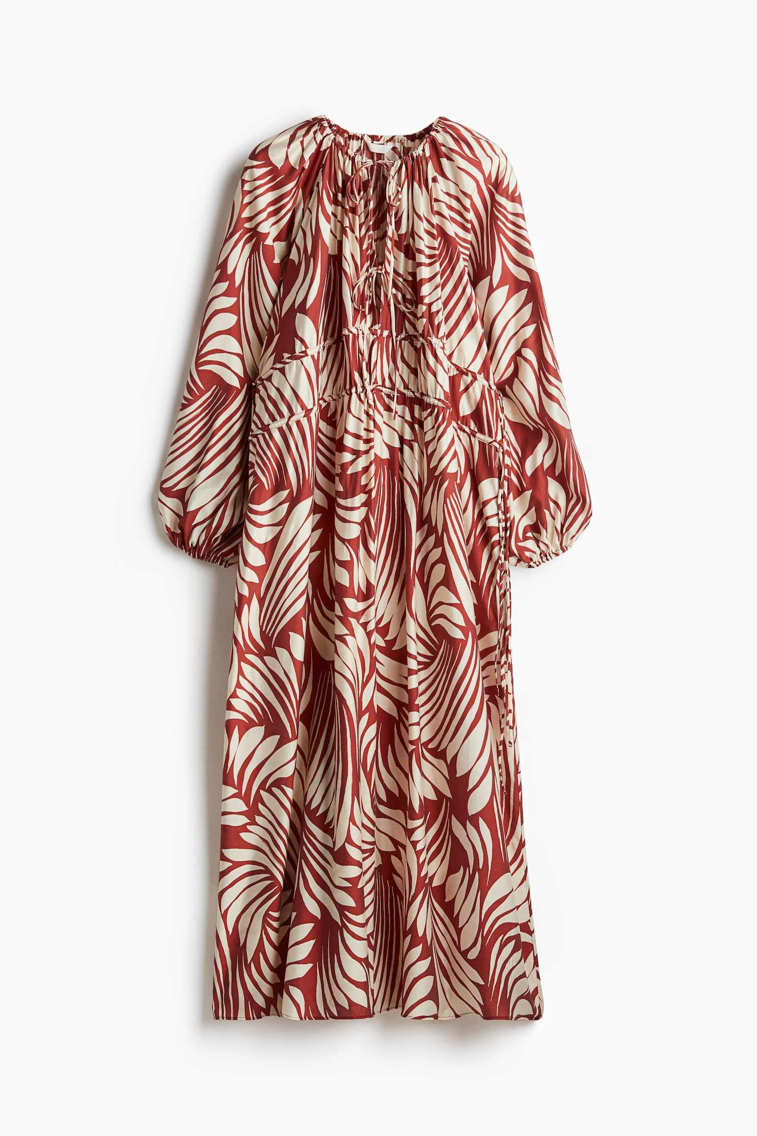 Oversized drawstring-detail dress - Red/Patterned - 2