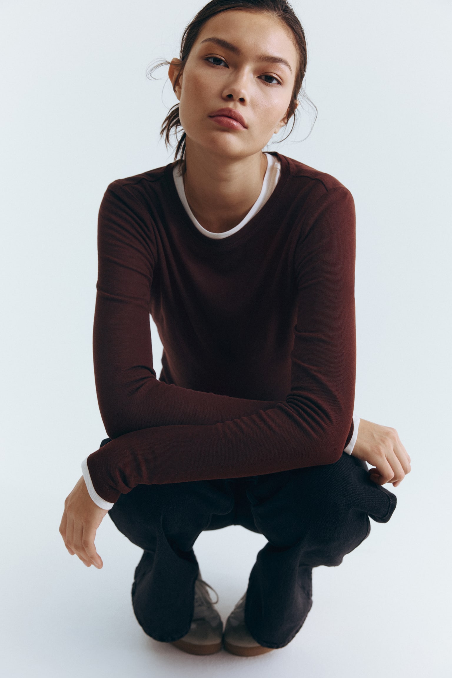 Wool-blend top - Dark brown/Black/White - 5