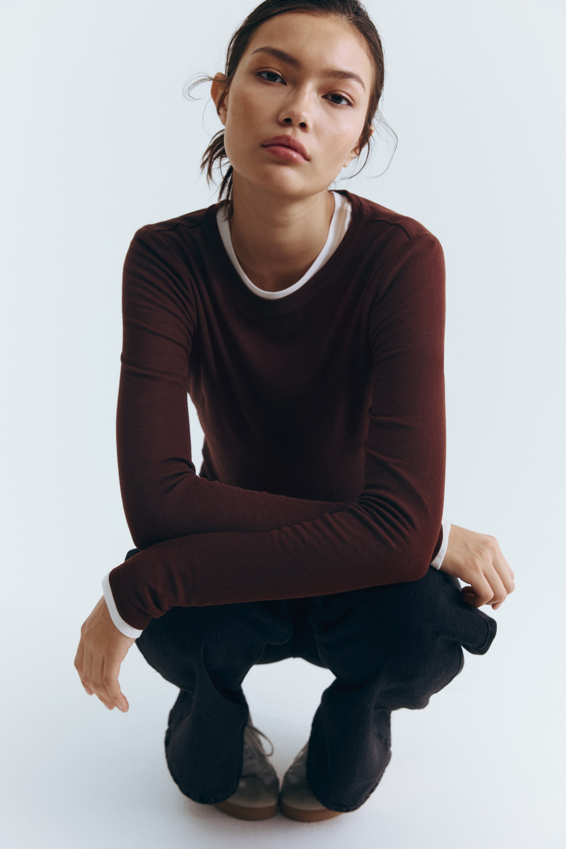 View larger image: Wool-blend top - Dark brown - Ladies | H&M IE 3