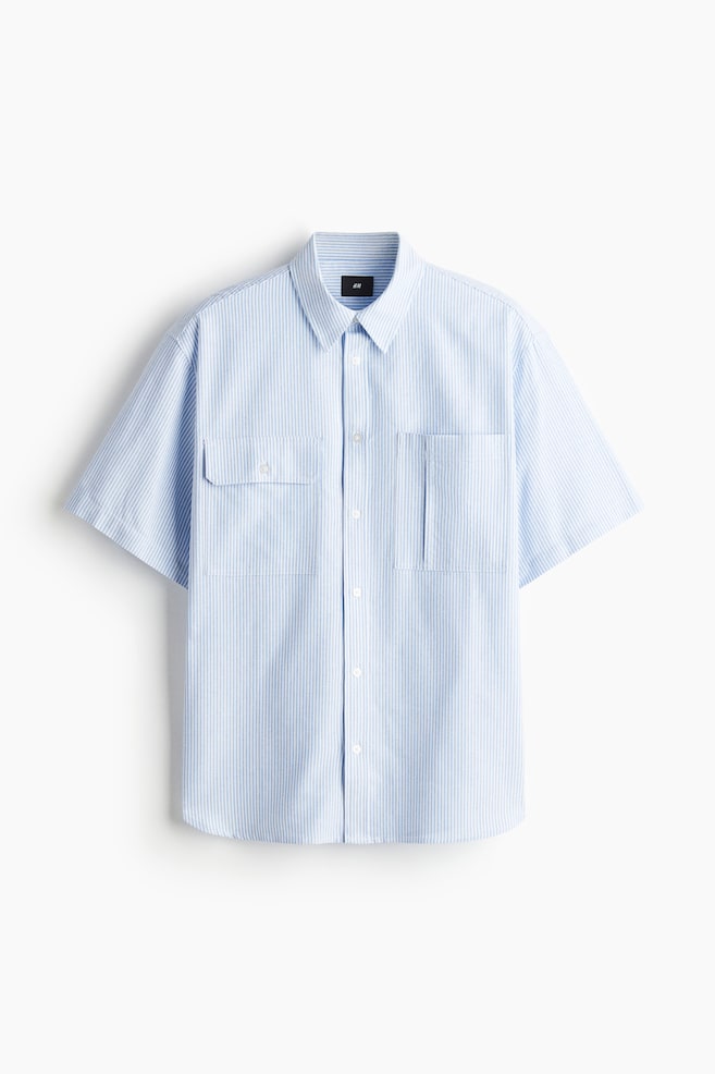 Loose Fit Short-sleeved Oxford shirt - Light blue/Striped - 1