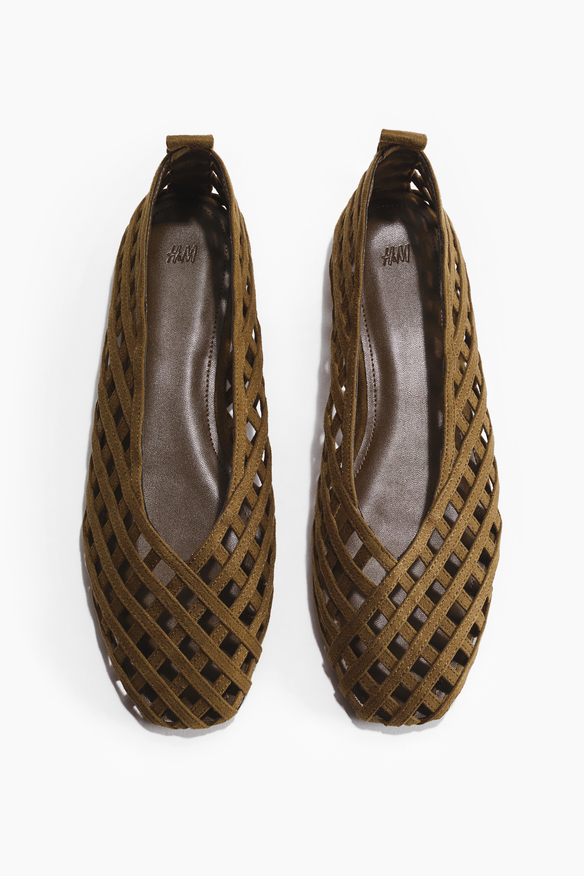 Braided-Look Ballet Flats - Dark khaki green/Dark brown/Black/Light beige