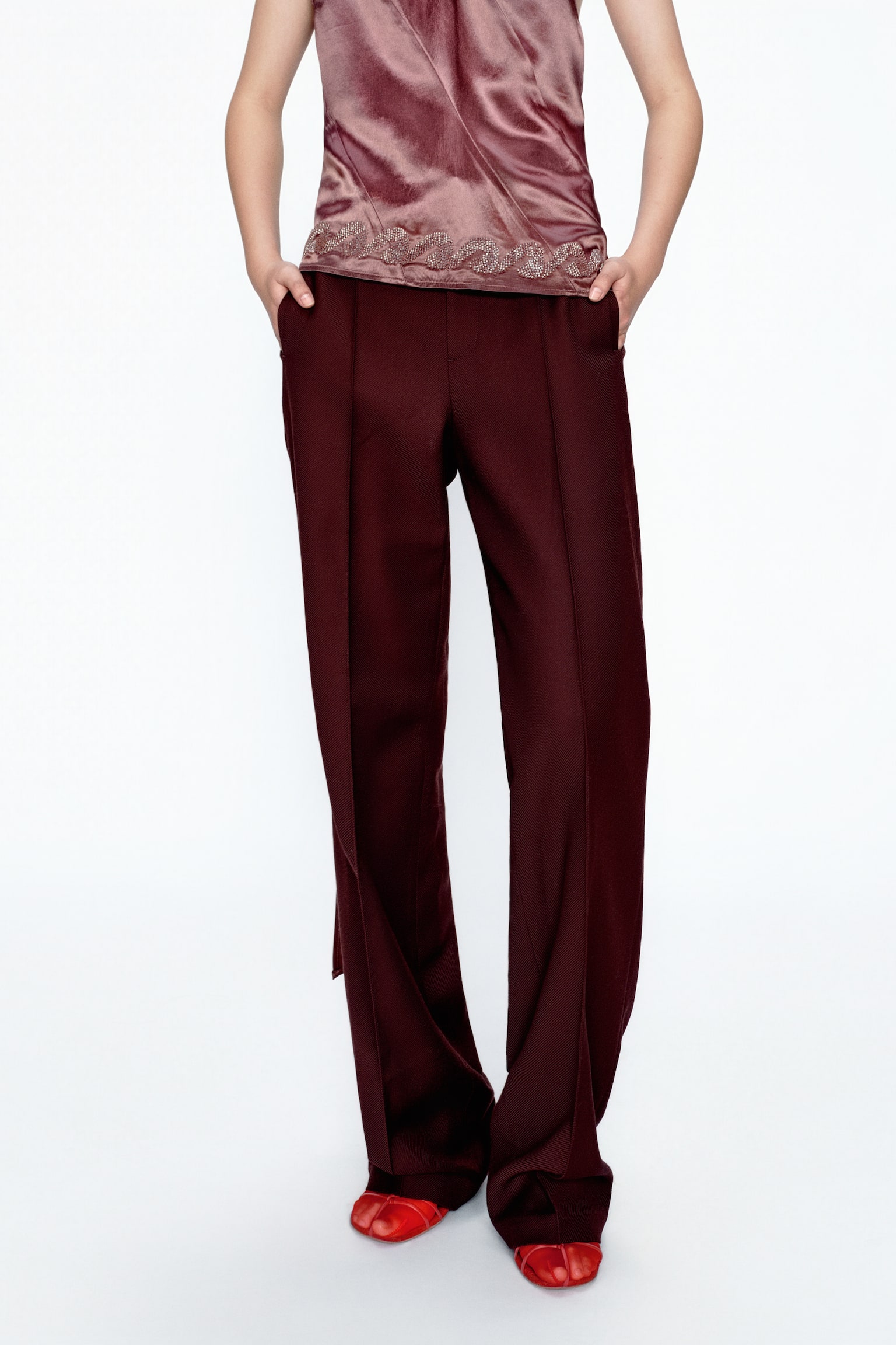 Wool-blend trousers - Burgundy/Grey marl - 3