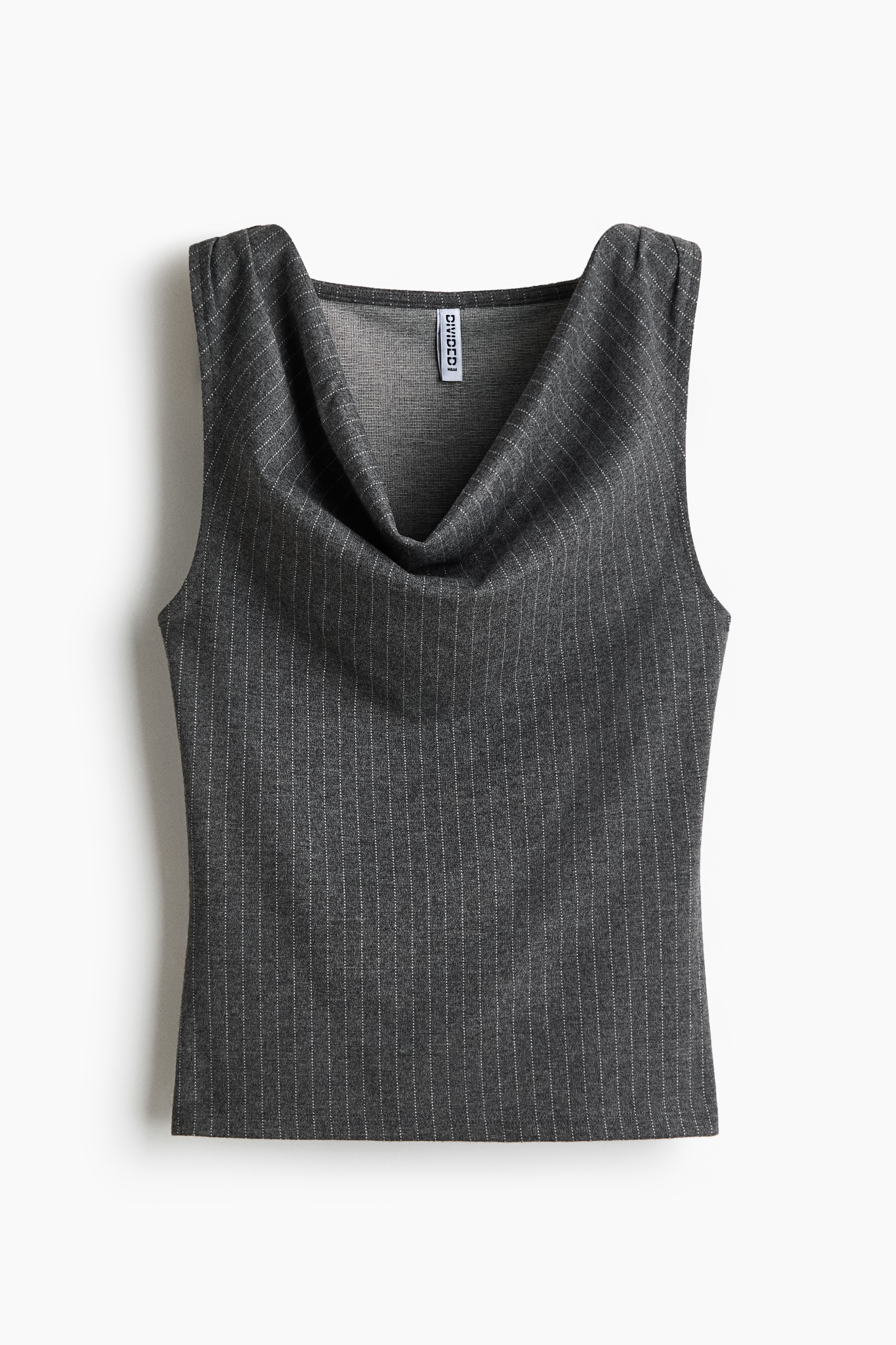Cowl-Neck Jersey Top - Gray melange/pinstriped
