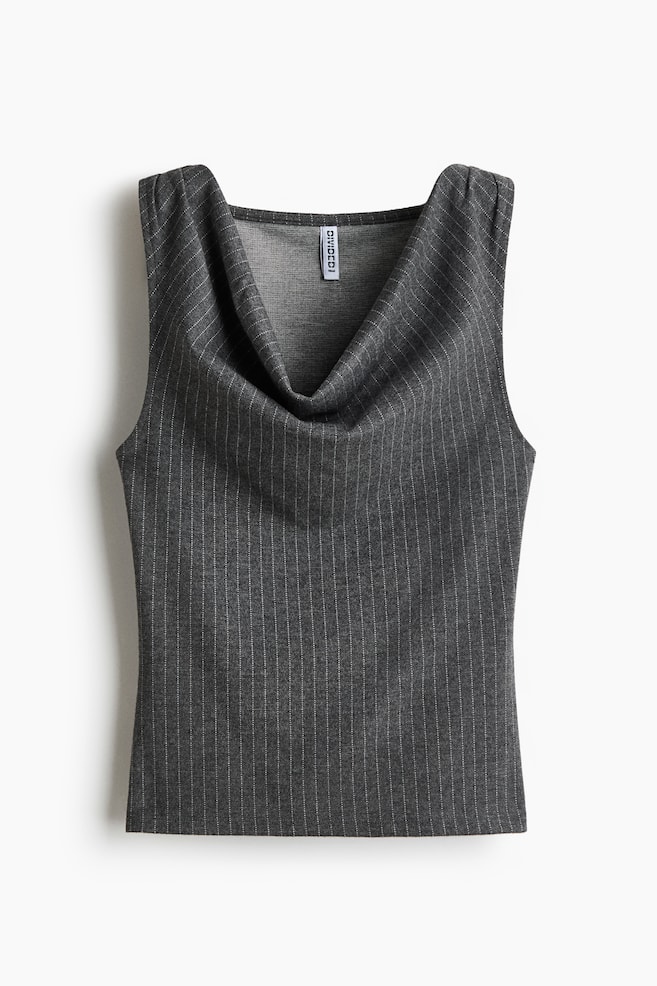 Cowl-neck jersey top - Grey marl/Pinstriped - 1
