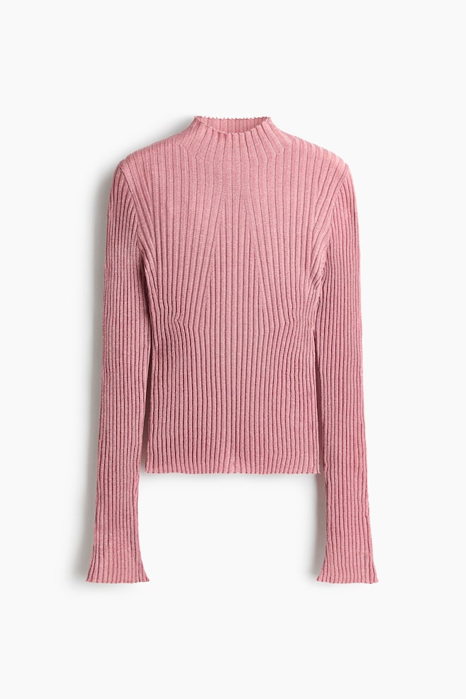 Glitzershirt mit Turtleneck - Rosa/Schwarz/Dunkelbraun - 1