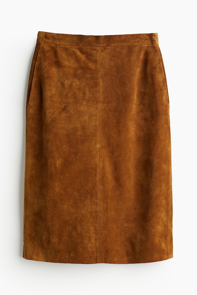 Jupe crayon en cuir velours - Marron - 1