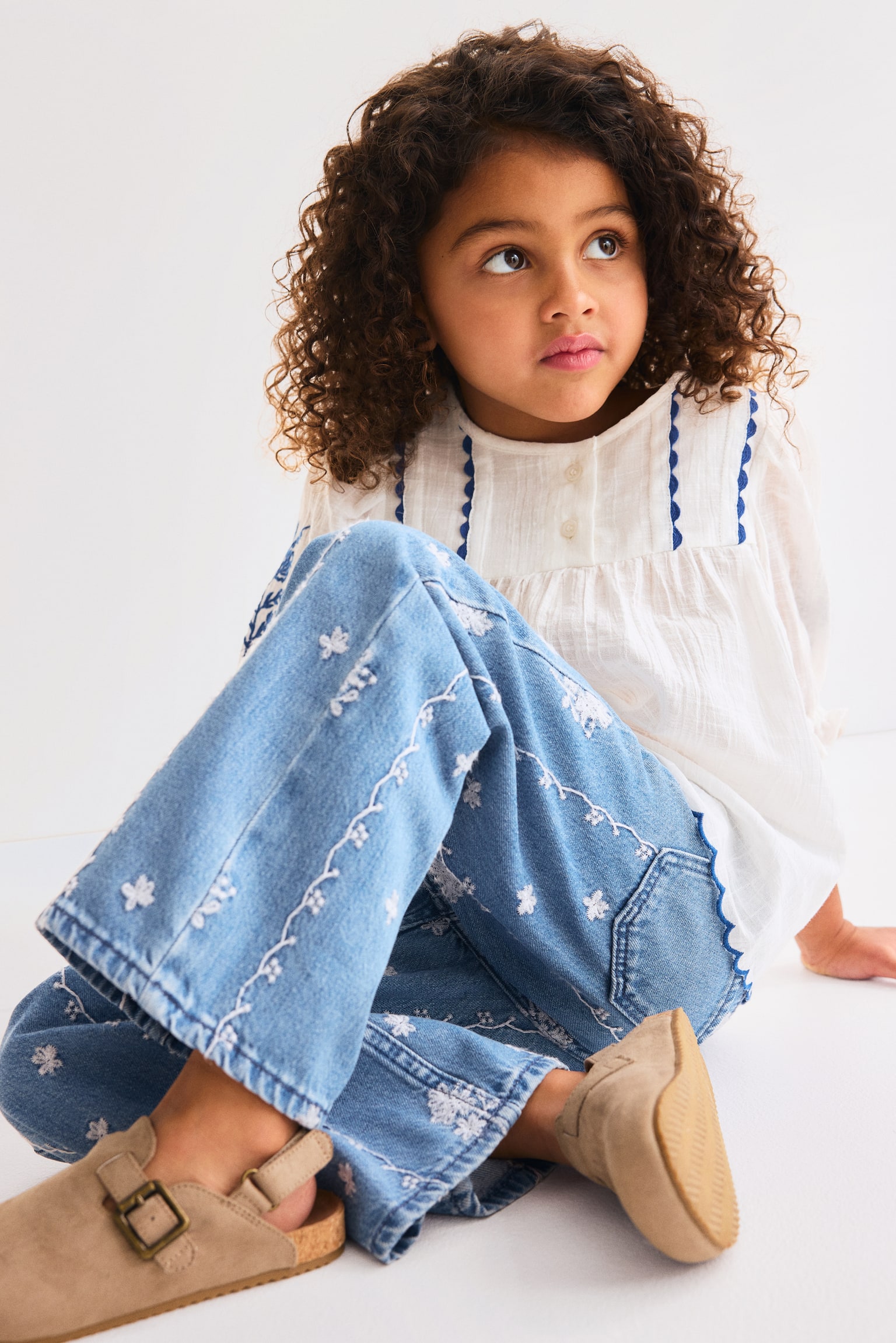 Wide Leg Jeans із вишивкою - Блакитний денім - 5