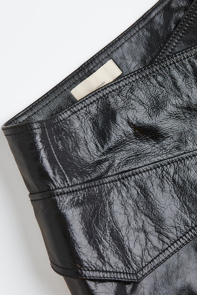 Wrapover leather skirt - Black/Black - 3