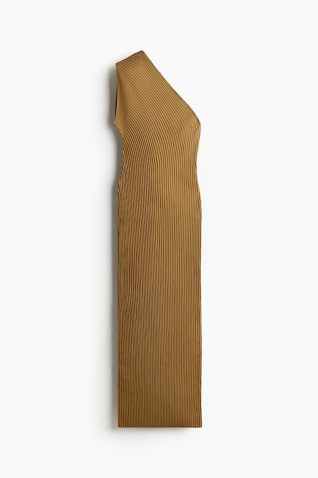 Robe asymétrique en maille côtelée - Beige foncé - 1