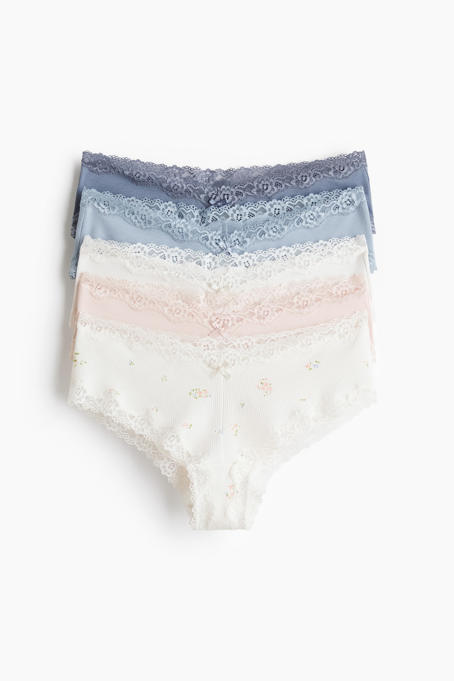 Hipsters in cotone e pizzo 5 pezzi - Bianco/fiori/Beige mélange/marrone/bianco/Bianco/fiori