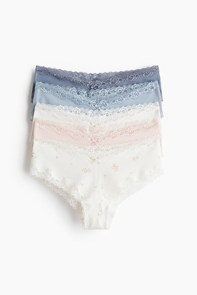 5er-Pack Hipster aus Baumwolle und Spitze - Weiß/Geblümt/Marineblau/Geblümt/Schwarz/Weinrot/Hellrosa/Hellgelb/Geblümt/Marineblau/Blumen/Hellrosa/Hellgraumeliert/Beige/Cremefarben - 1