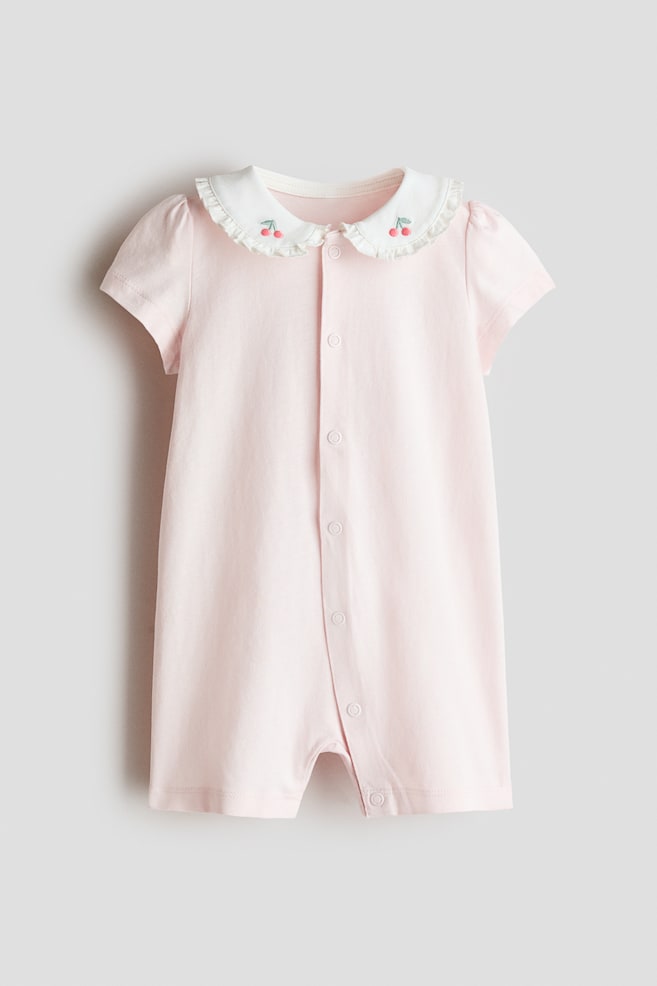 Cotton Pajama Jumpsuit with Collar - Light pink/White/floral - 1