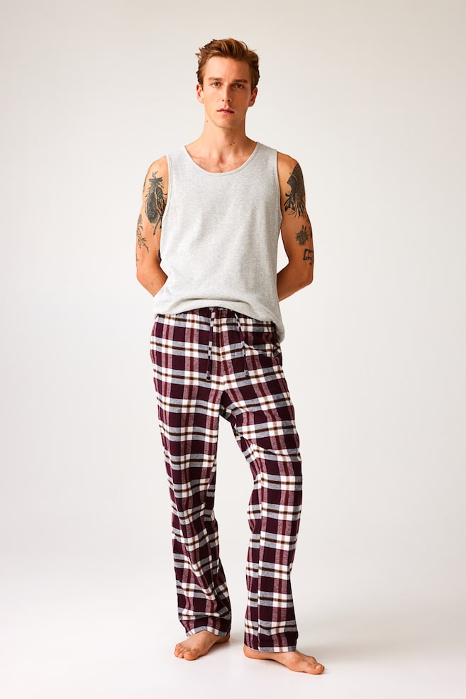 Relaxed Fit Pyjama bottoms - Red/Checked/Red/Black checked - 1