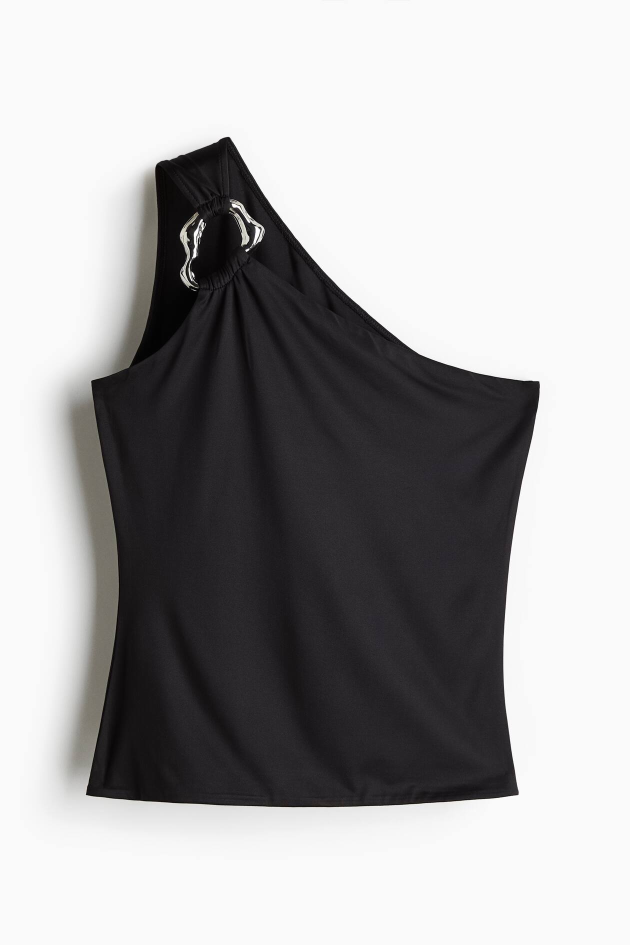 Women's Black Metal-ring one-shoulder top | H&M IN