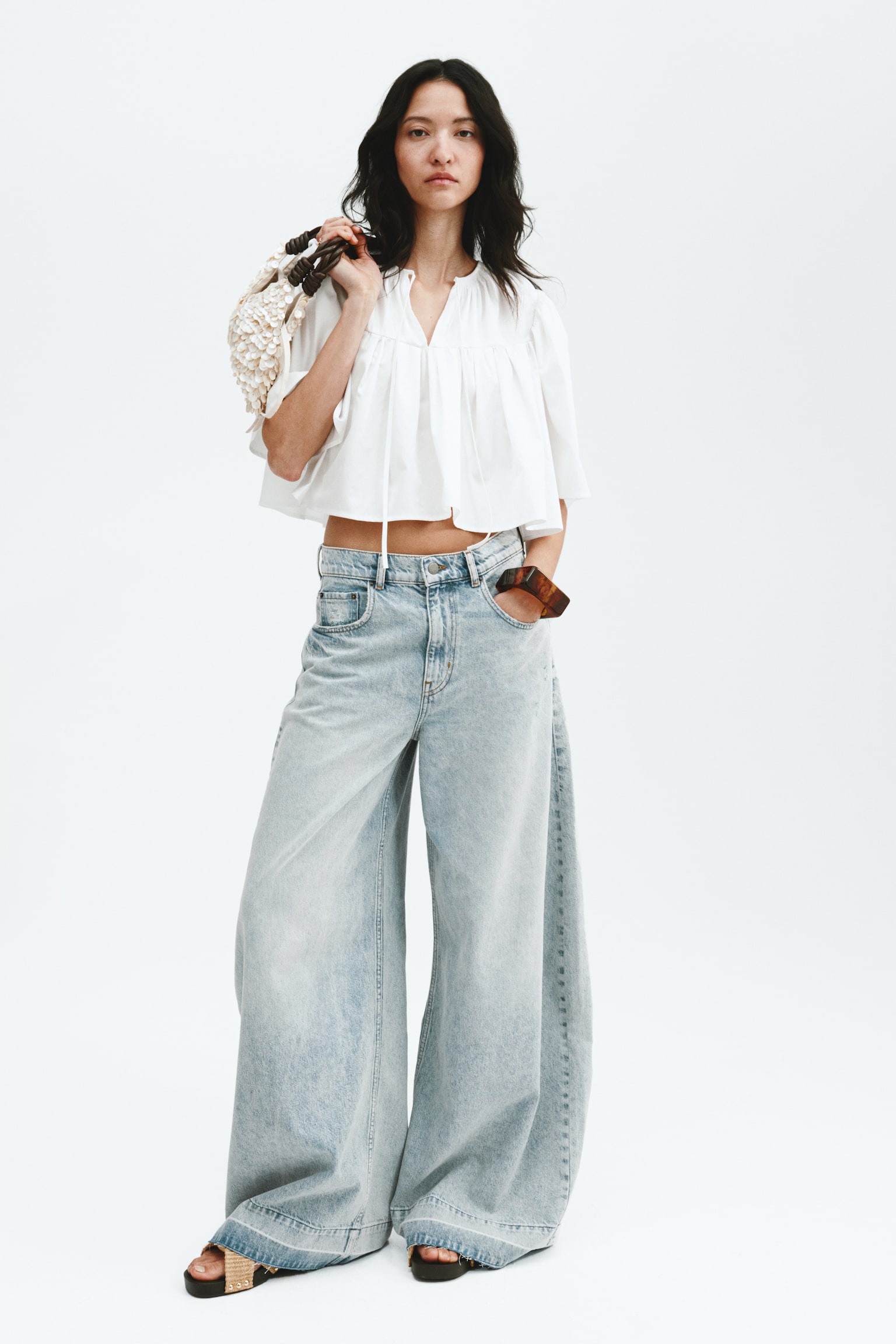 Cropped cotton blouse - White - 1