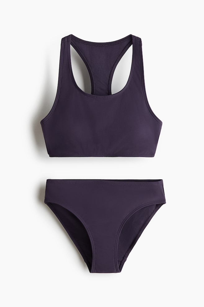 Sports bikini set with Lycra® Xtra Life™ - Plum purple/Black/Light khaki green - 1