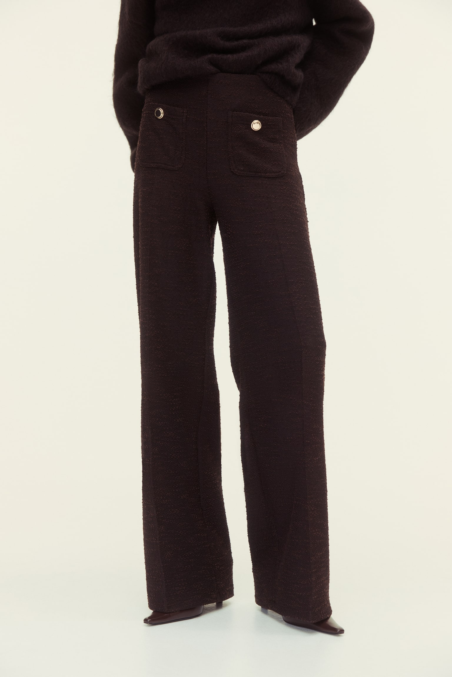 מכנסיים בגזרה ישרה - חום כהה/שחור מלאנז' - 4