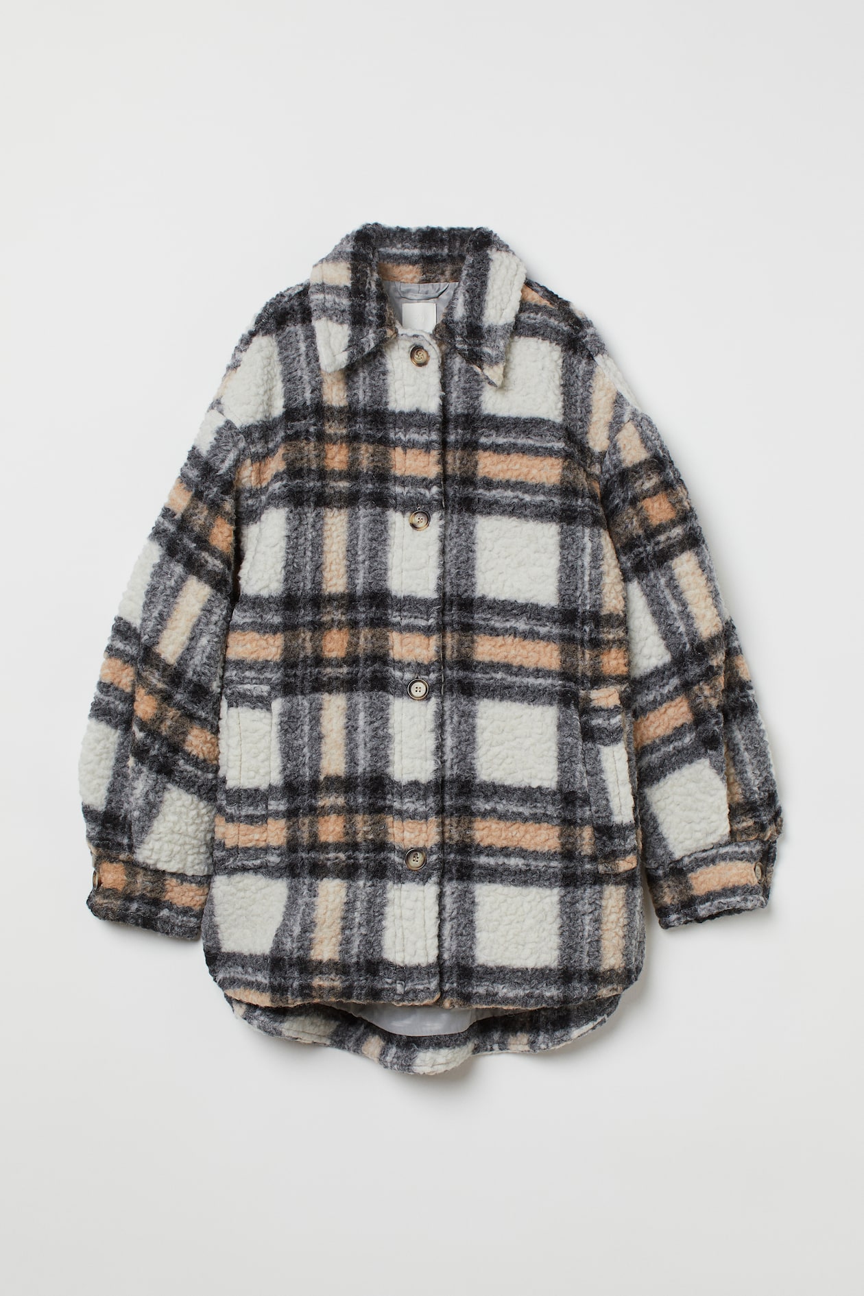 Giacca-camicia pelliccia pile Nero/beige quadri DONNA H&M CH