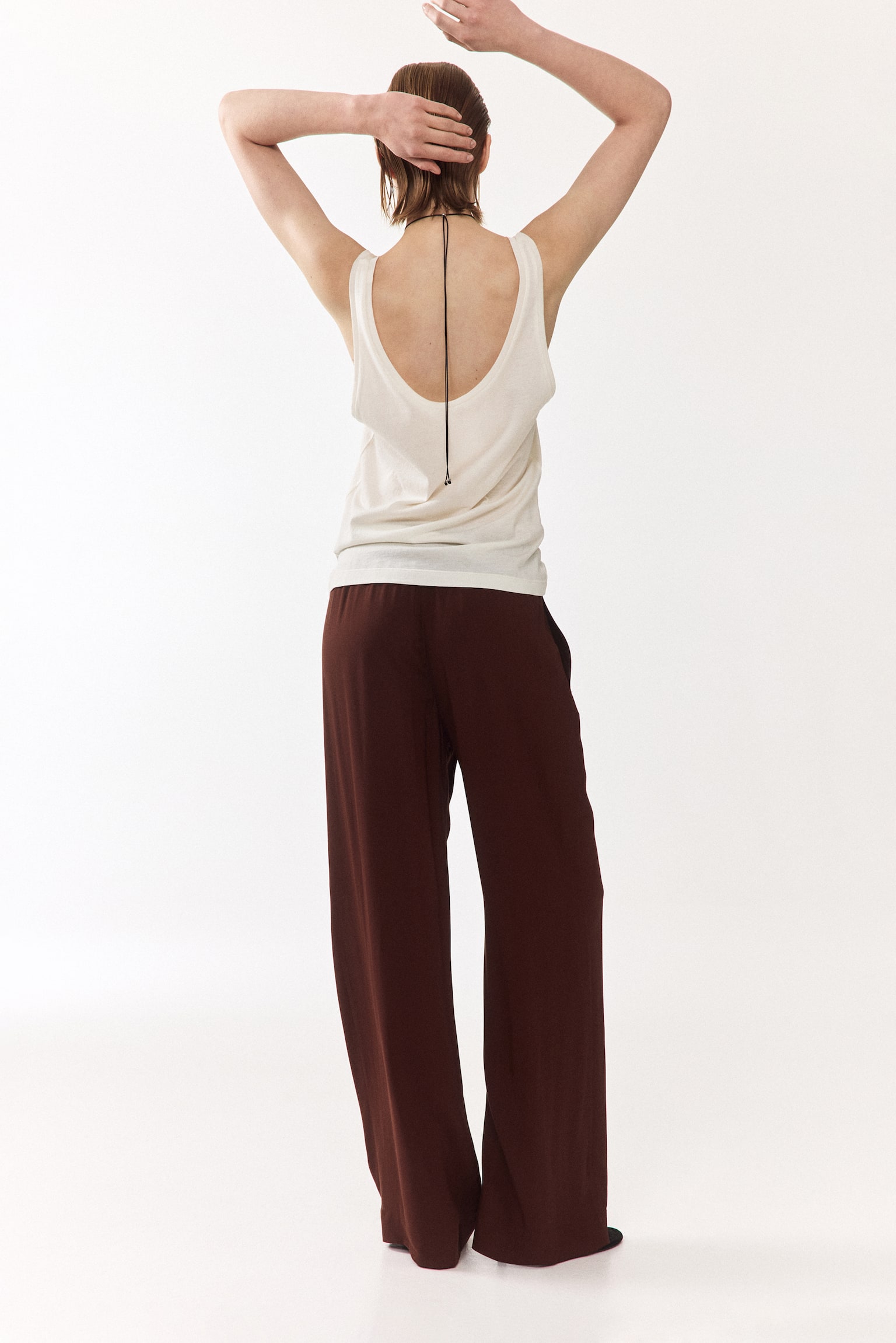 Женские брюки H&M Wide-cut Pull-on, цвет: Коричневый — фото 5