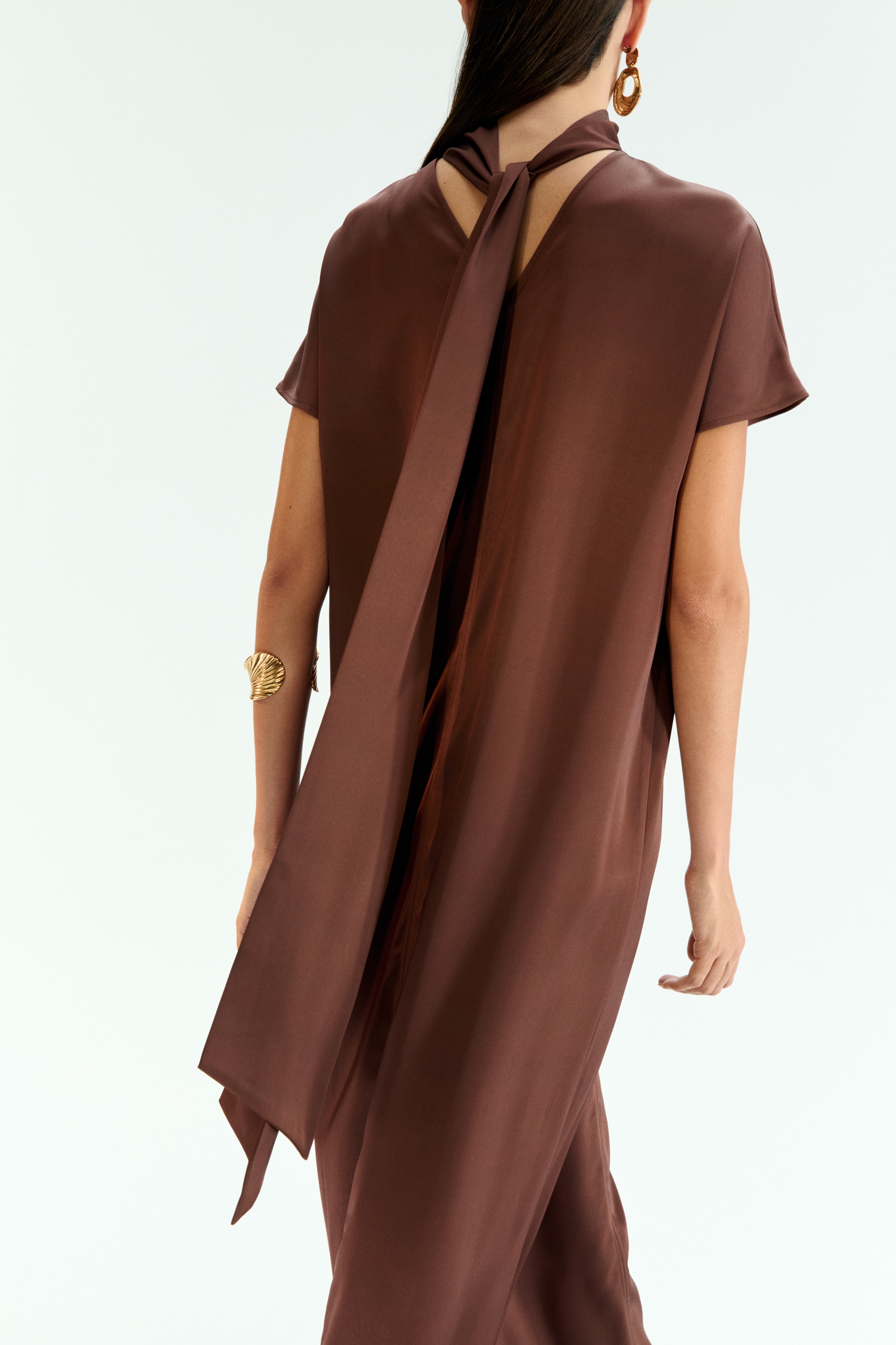 brown maxi dress with scarf Scarf Maxi Dress  MONSE