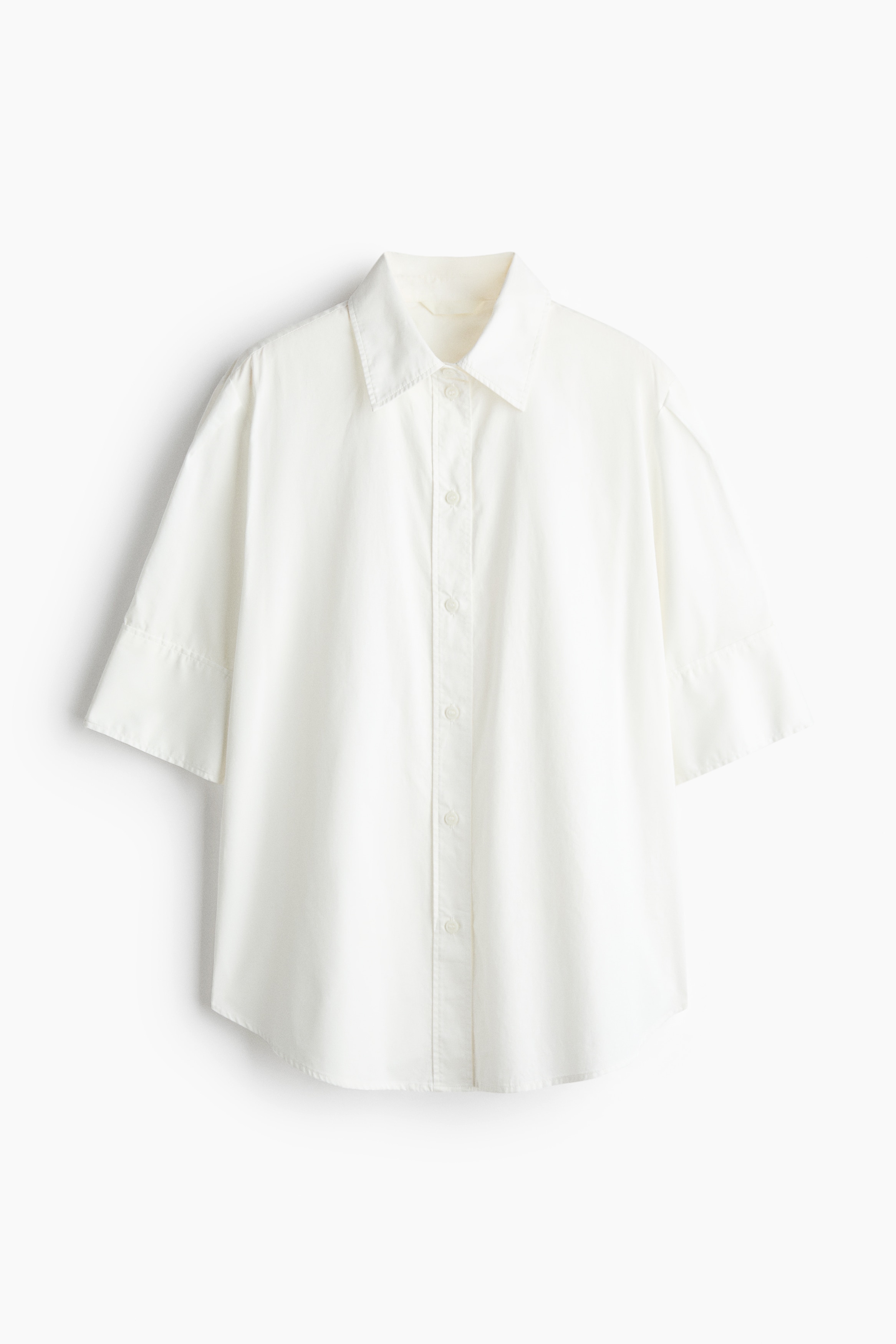 Short-sleeved cotton poplin shirt - White/Mustard yellow/Dark brown/Striped