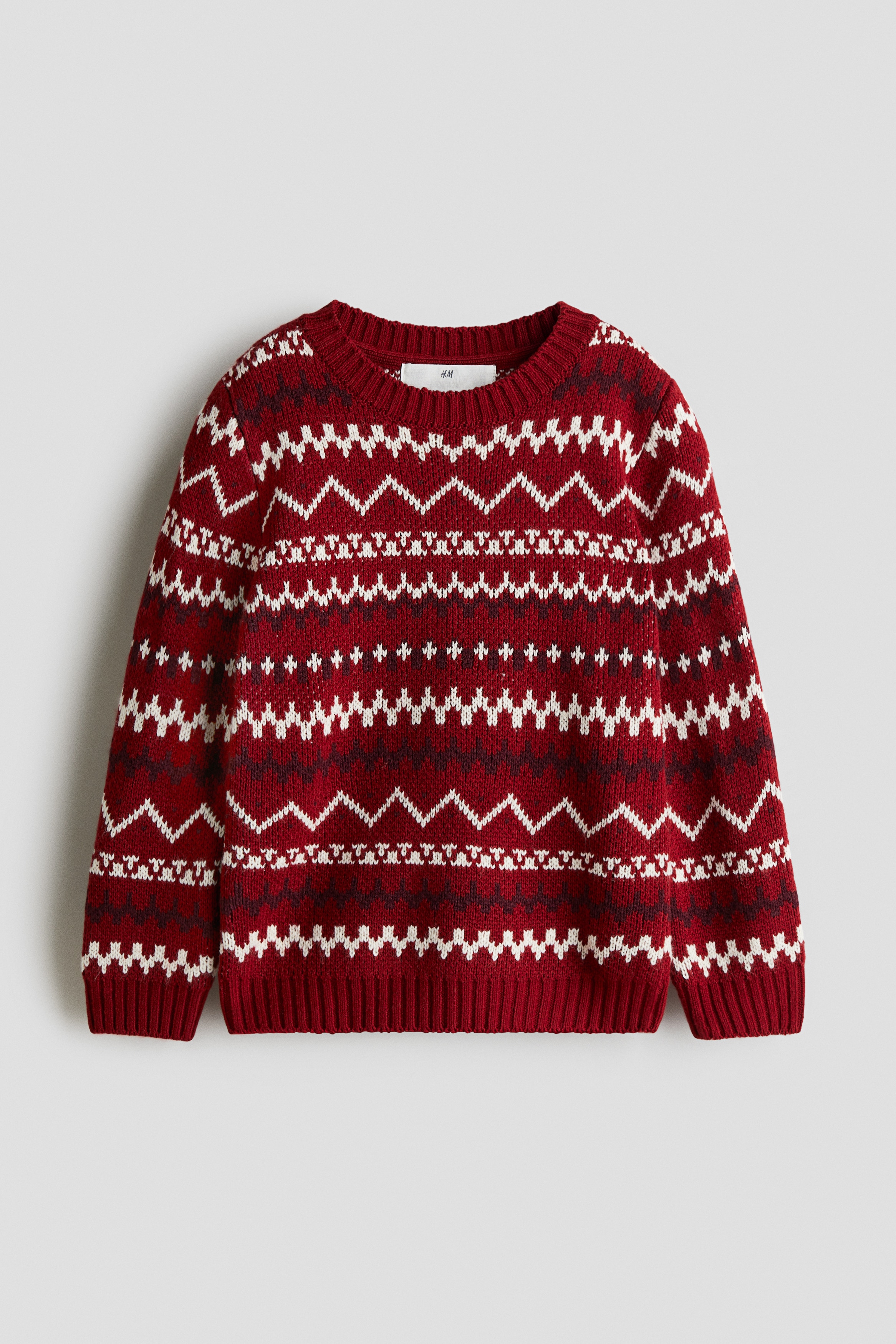 Jacquard-knit jumper - Red/Patterned/Navy blue/Dinosaurs
