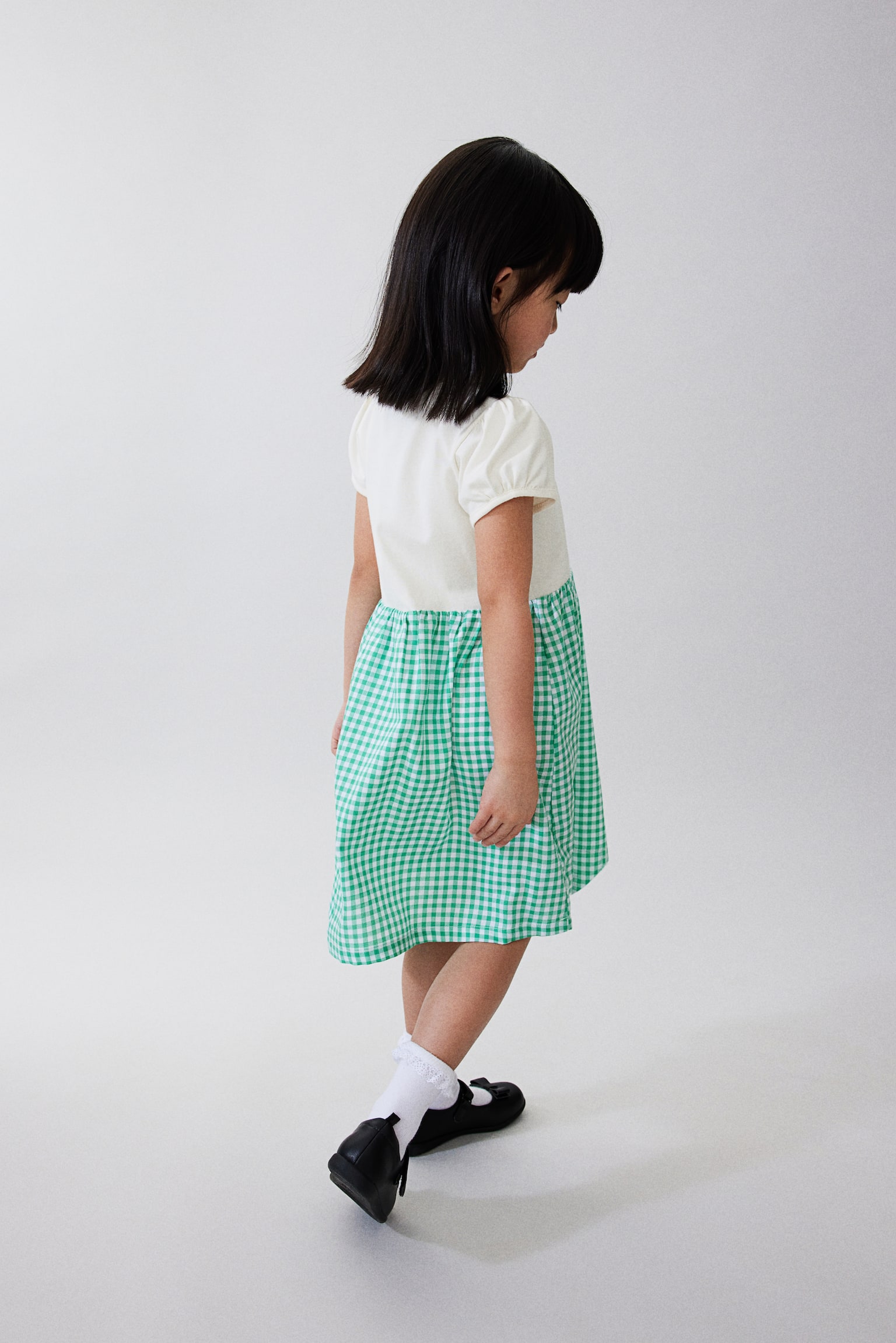 Cotton school dress - White/Green checked/White/Blue checked/White/Red checked - 5