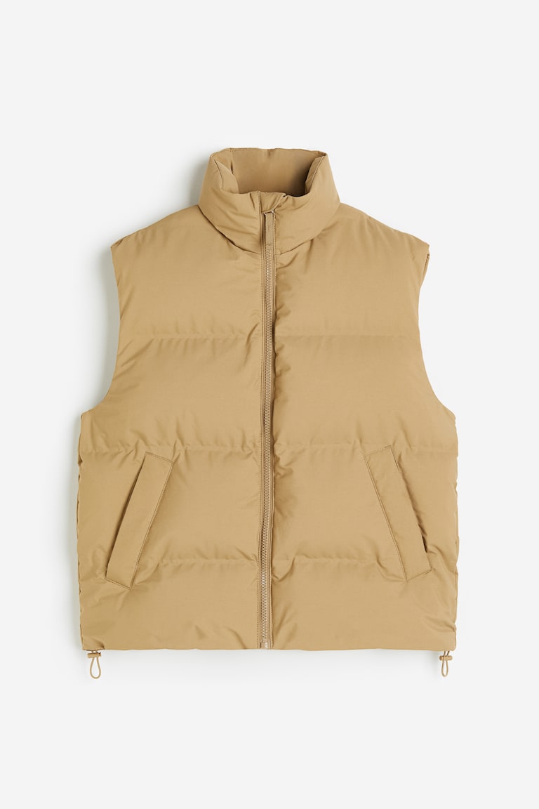 Beige Gilet Puffer Cream Logo Cropped Puffer Gilet Jacket Gap
