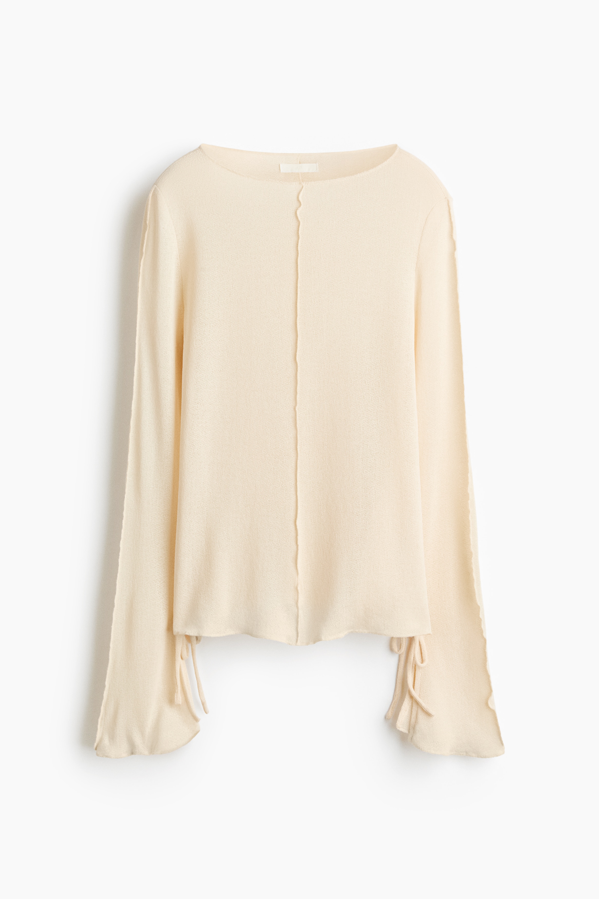 Knit Boat-Neck Top - Light beige/Black