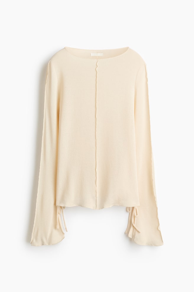 Knit Boat-Neck Top - Light beige - 1