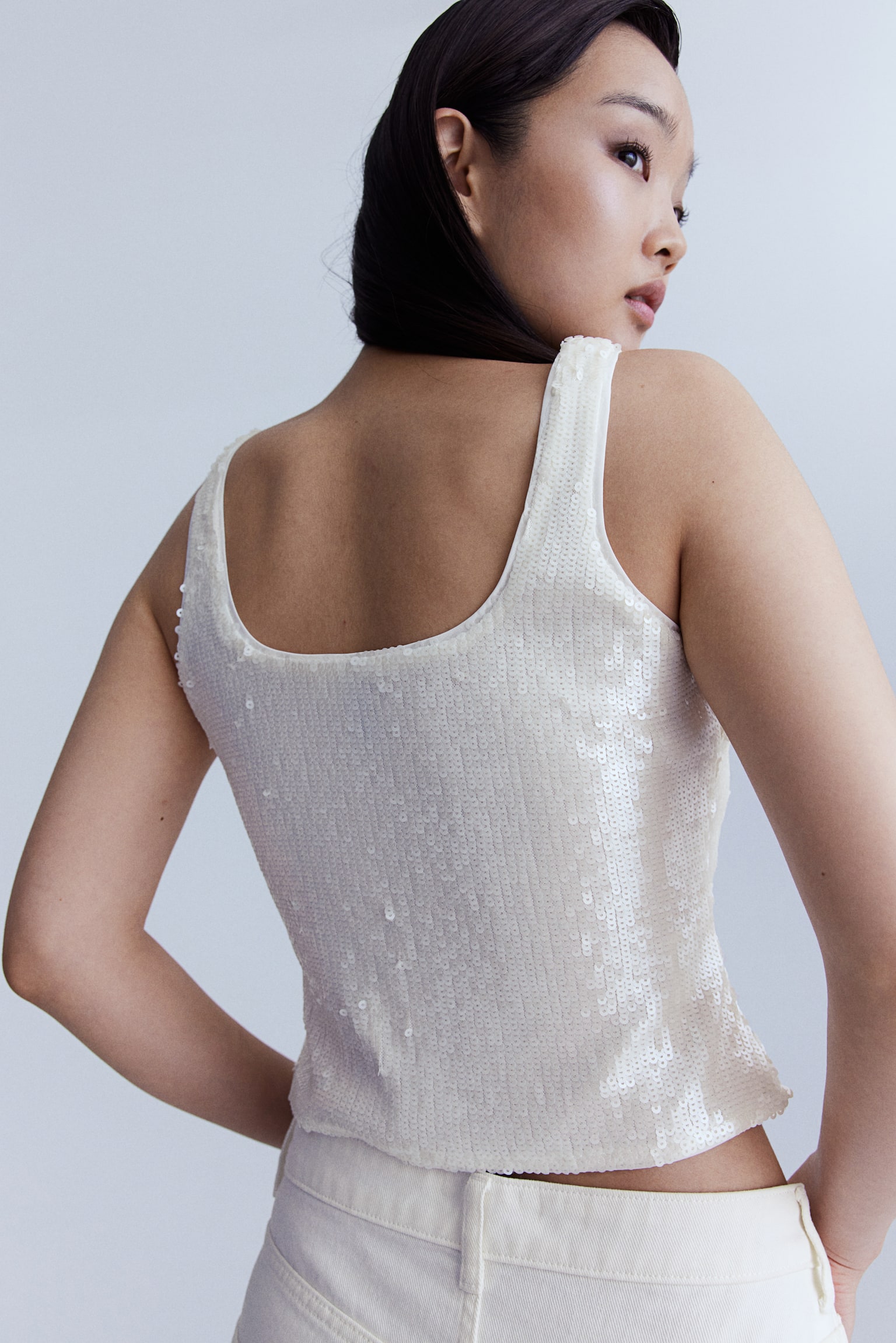 Bow-detail sequined top - Cream/Black - 6