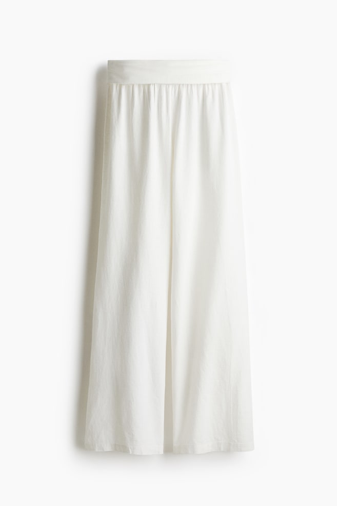 Foldover-waist linen-blend trousers - White - 1