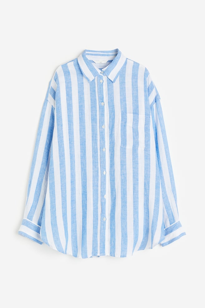 Oversized skjorte i lin - Blå/Hvit stripet/Hvit/Cerise/Blå/dc - 2
