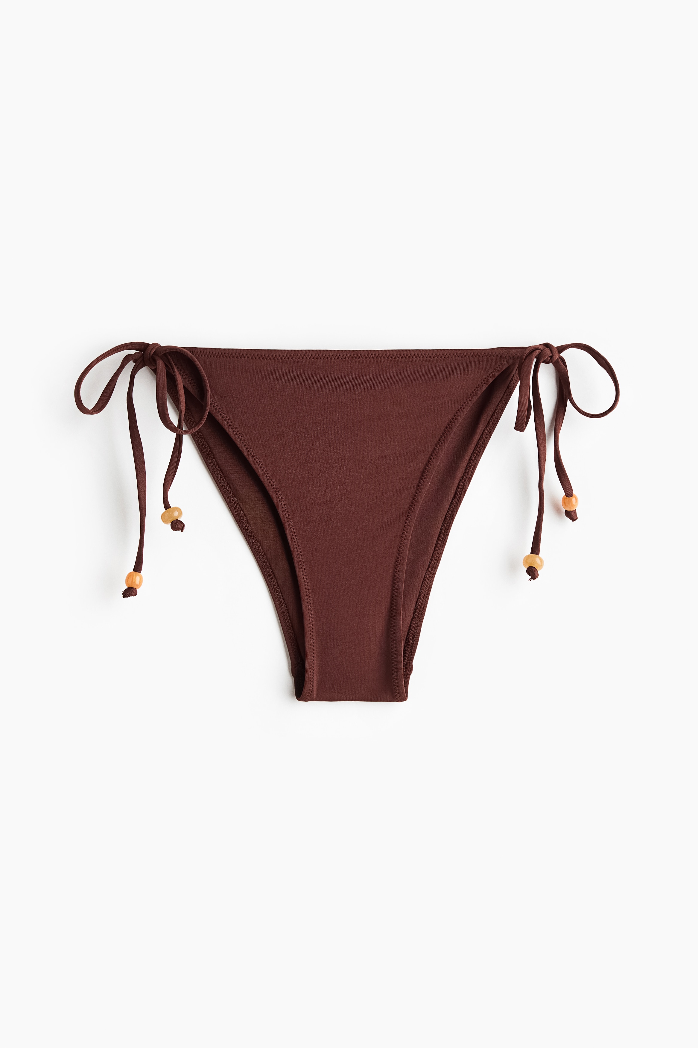 Slip bikini tanga sgambati con laccetti - Marrone scuro