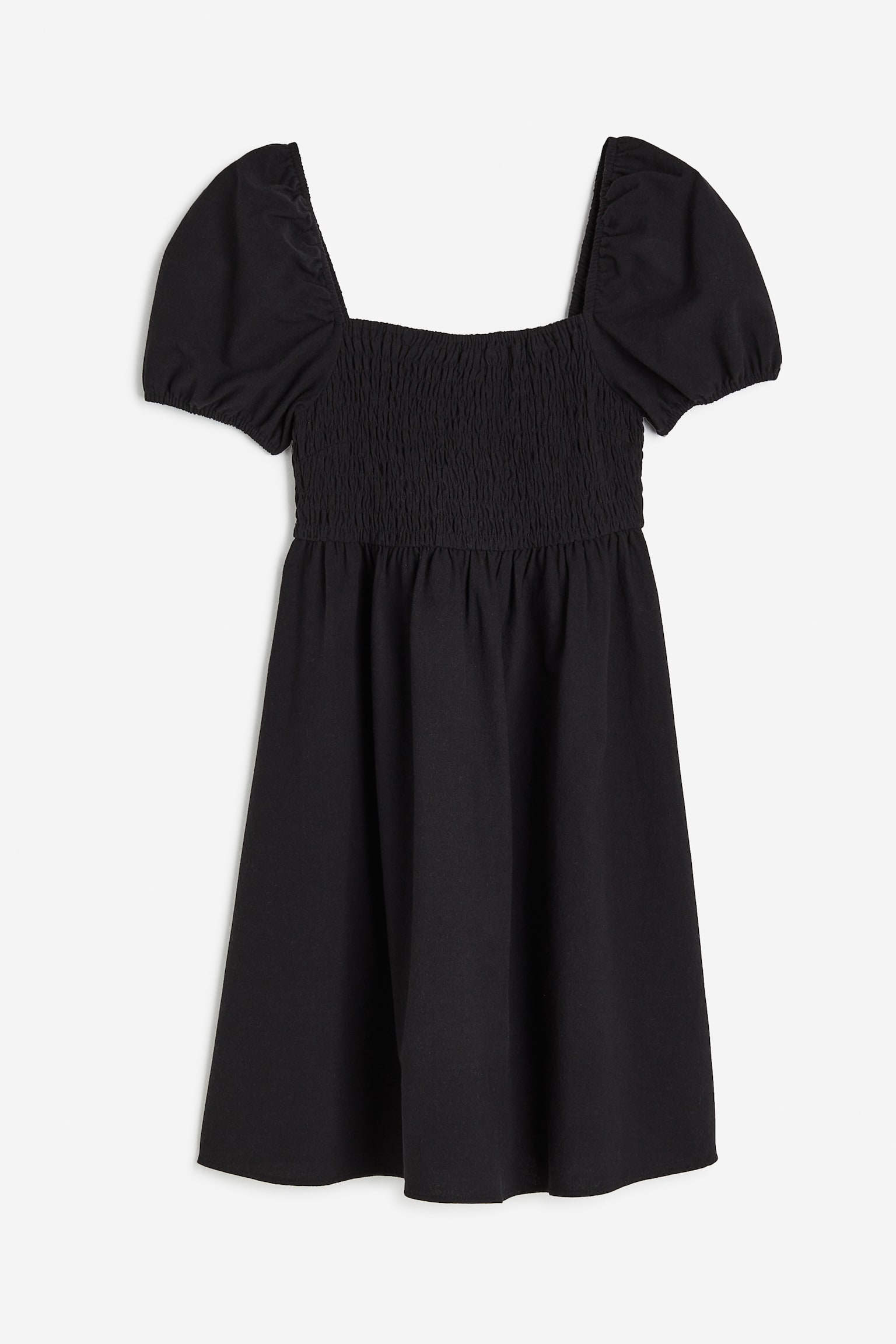 Smocked Cotton Dress - Black - 1