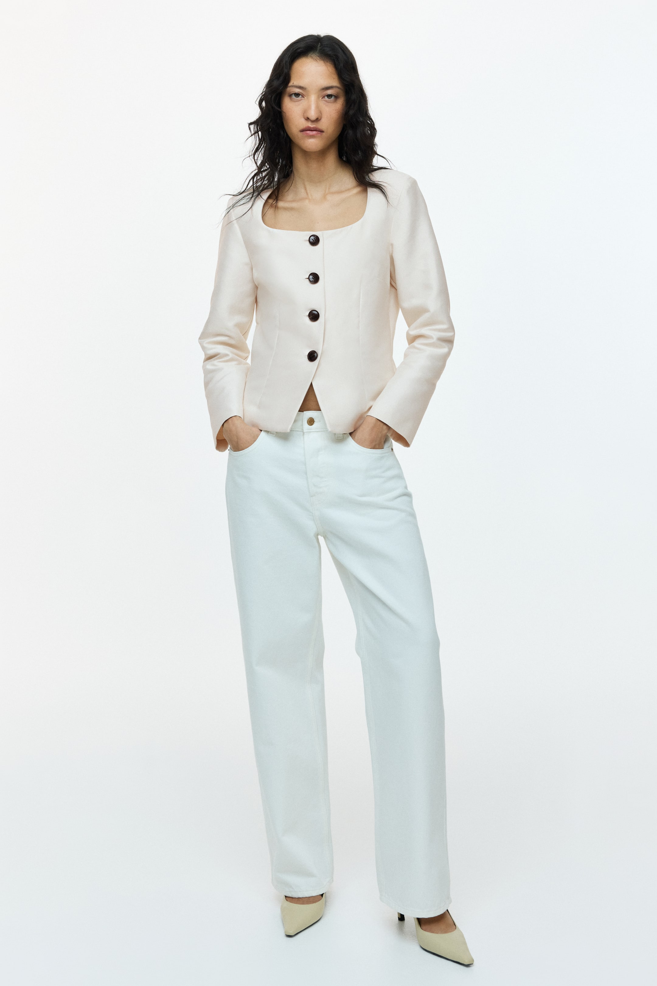 Vezi imaginea mai mare: Sacou cu decolteu pătrat - Bej-deschis - FEMEI | H&M RO 1