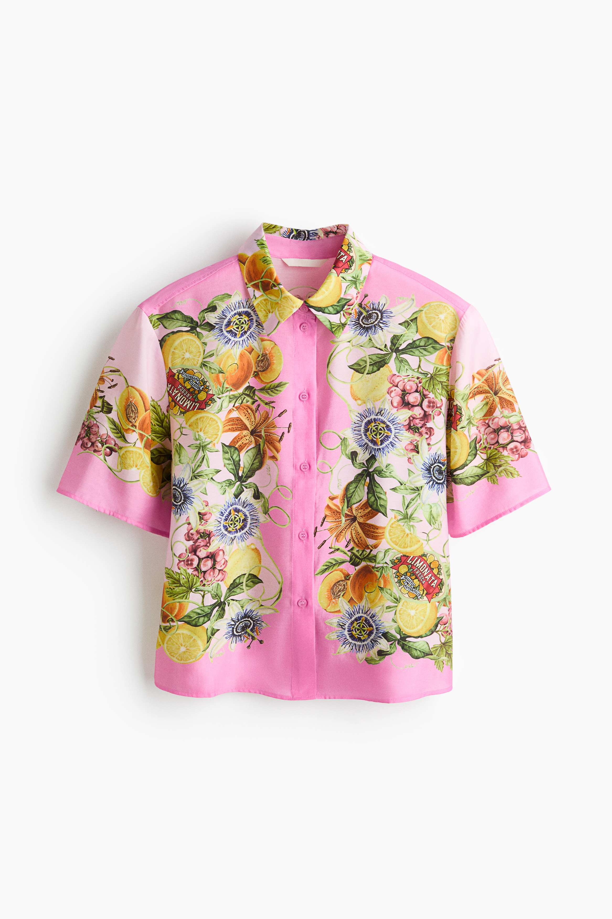 Camisa oversize estampada - Rosa/Limões