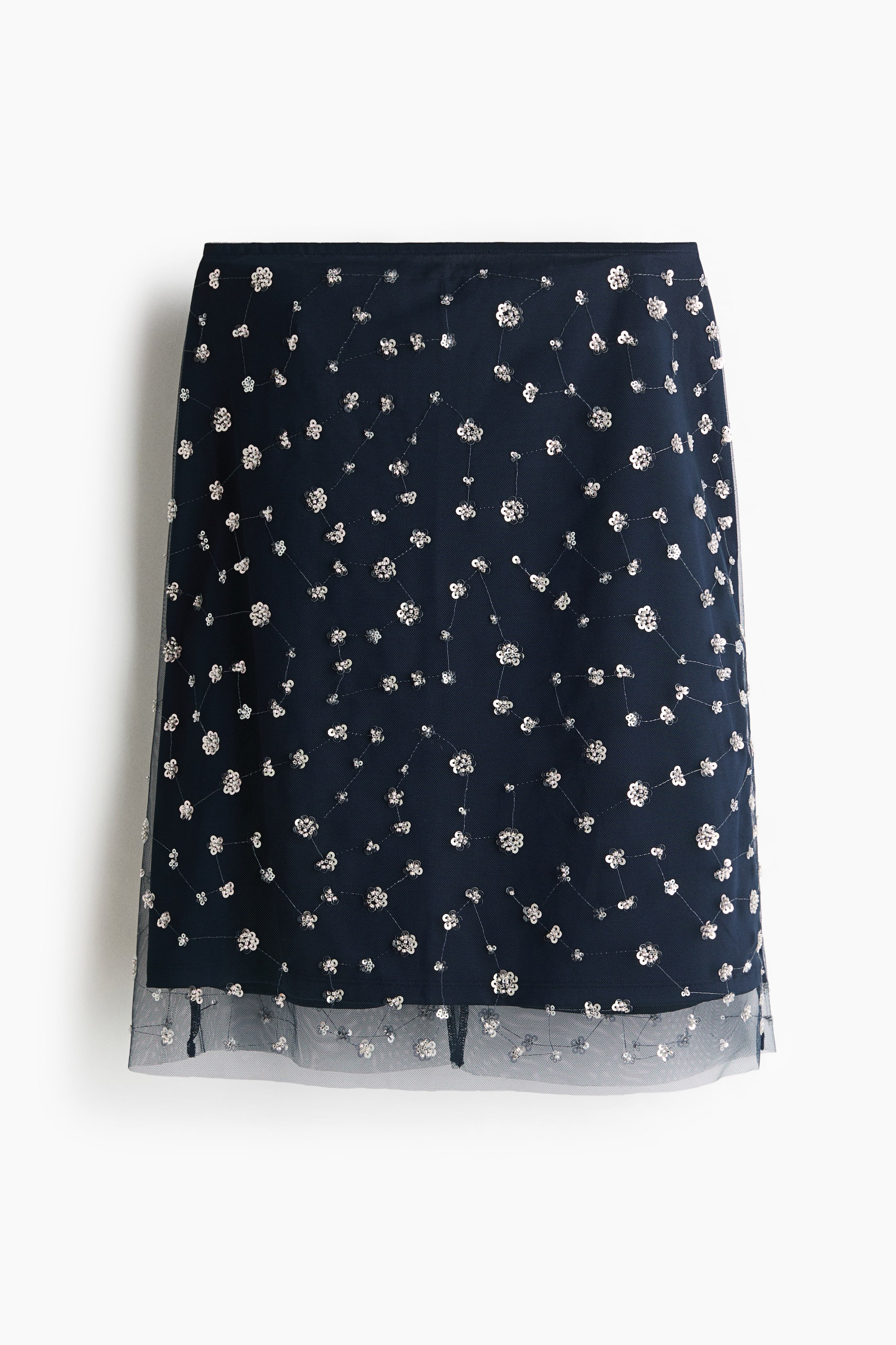 View larger image: Embellished mesh skirt - Navy blue/Flowers - Ladies | H&M 1