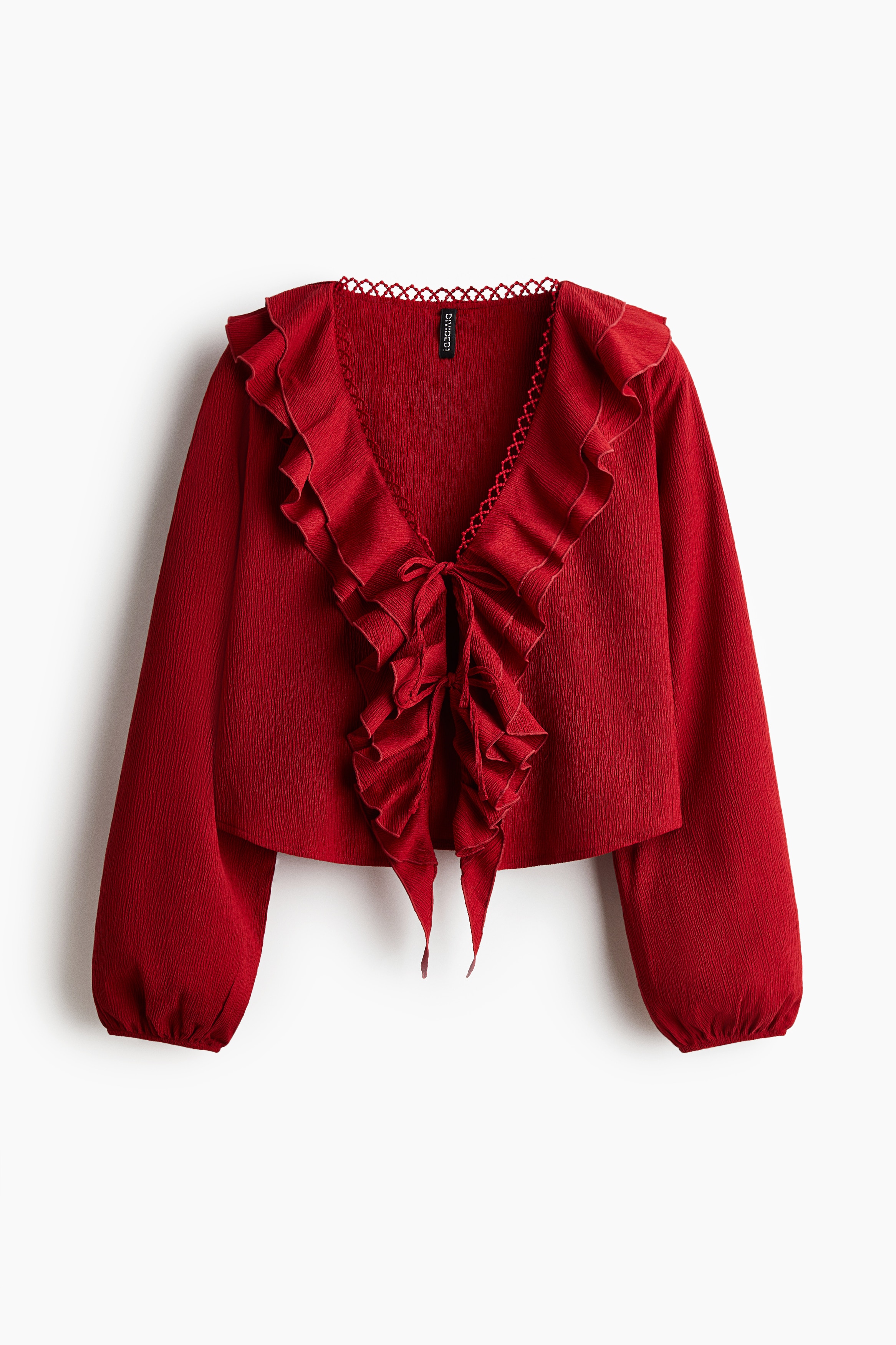 Flounce Trim Blouse - Red/White/Floral/Dusty turquoise/Black
