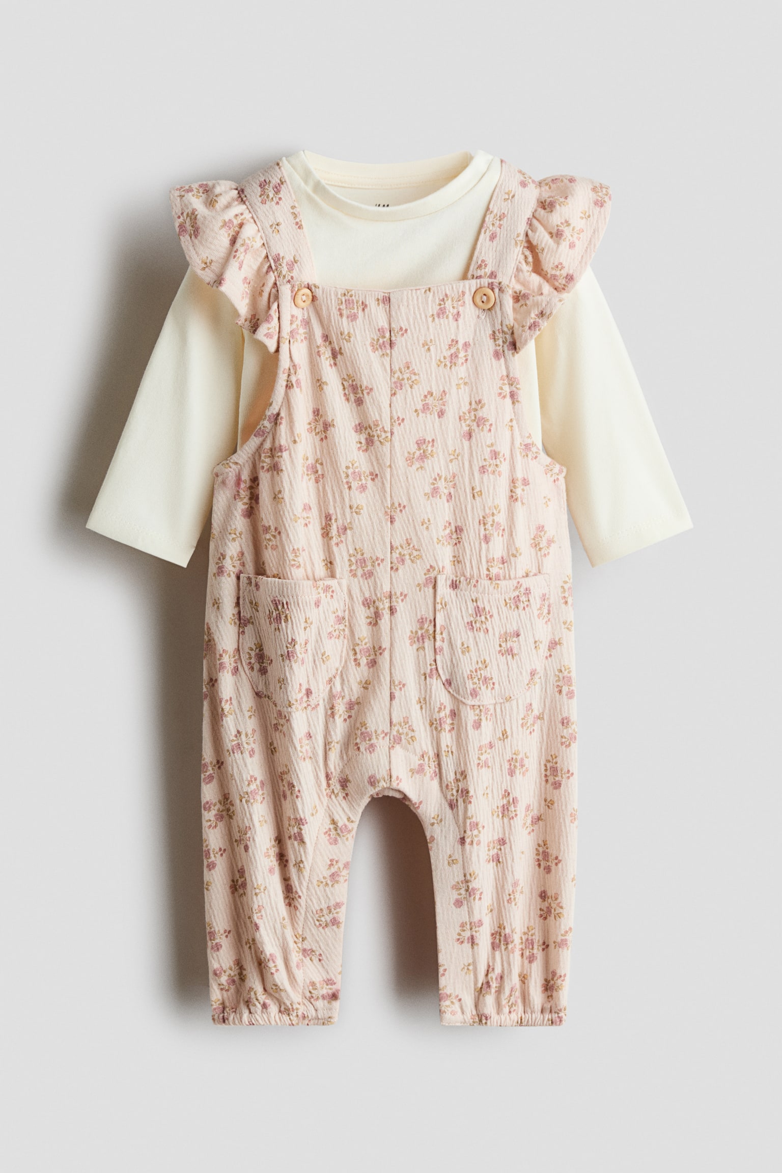 Ensemble 2 pièces en coton - Rose clair/fleuri